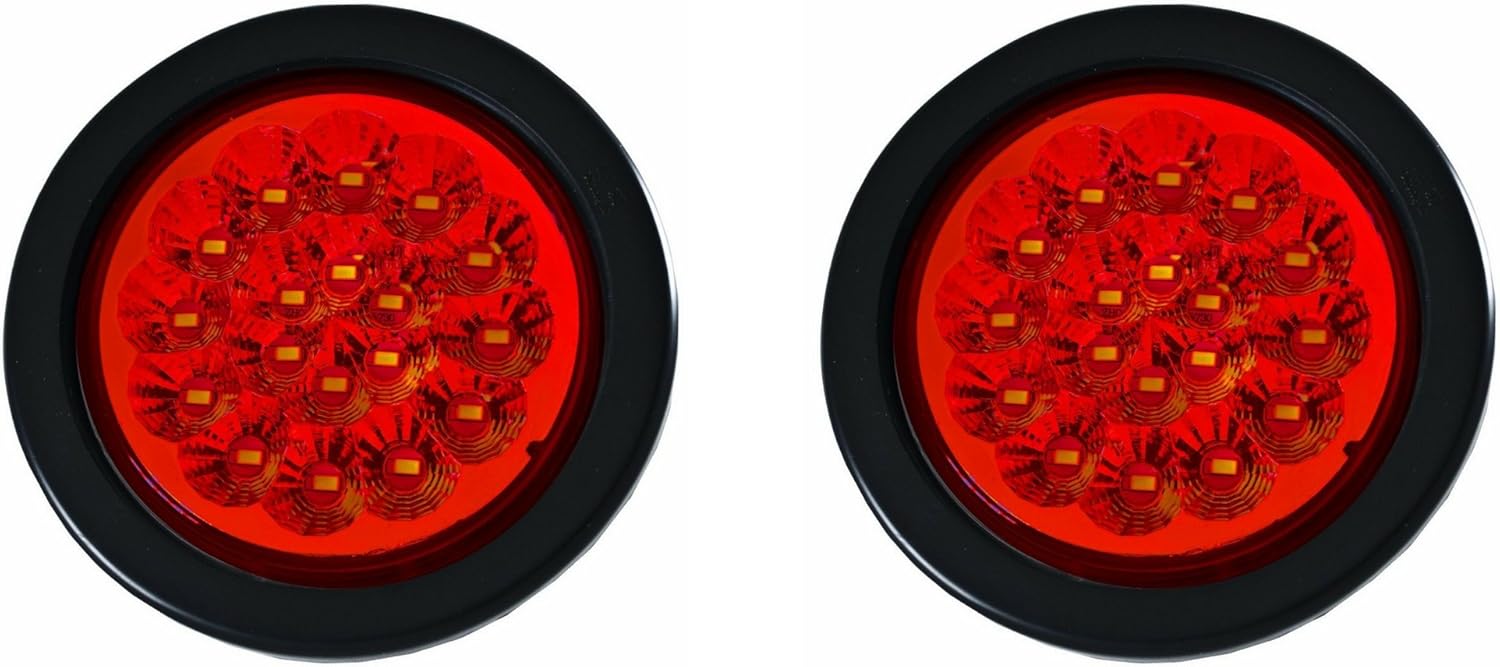 4" Round LED Trailer Tail Light 18 LED 6x Red Stop Turn Tail Signal Brake Marker Running Lights w/Rubber Grommet Direct Wiring for Trucks Trailer RV Boat IP67 Waterproof DOT/SAE Approved 12V