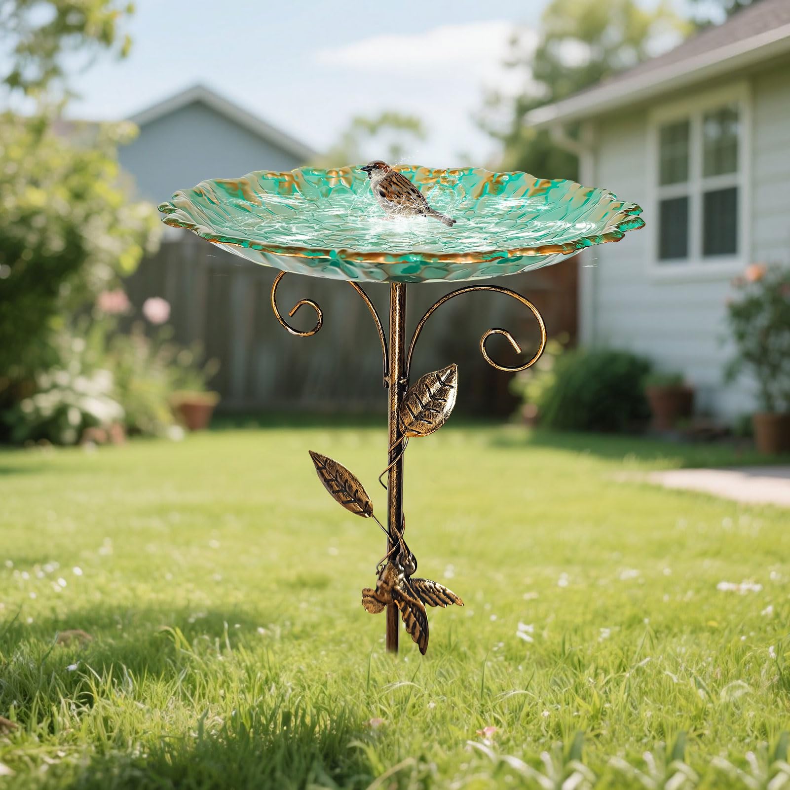 Vogeltränke Stehend Ø26CM Vogelbad für Draußen Garten Wassertränke für Wildvögel Vogel Futterstelle Vogelbecken Schüssel Dreiteiliges Design Leicht zu Zerlegen Höhe Nach Belieben Einstellen (Groß)