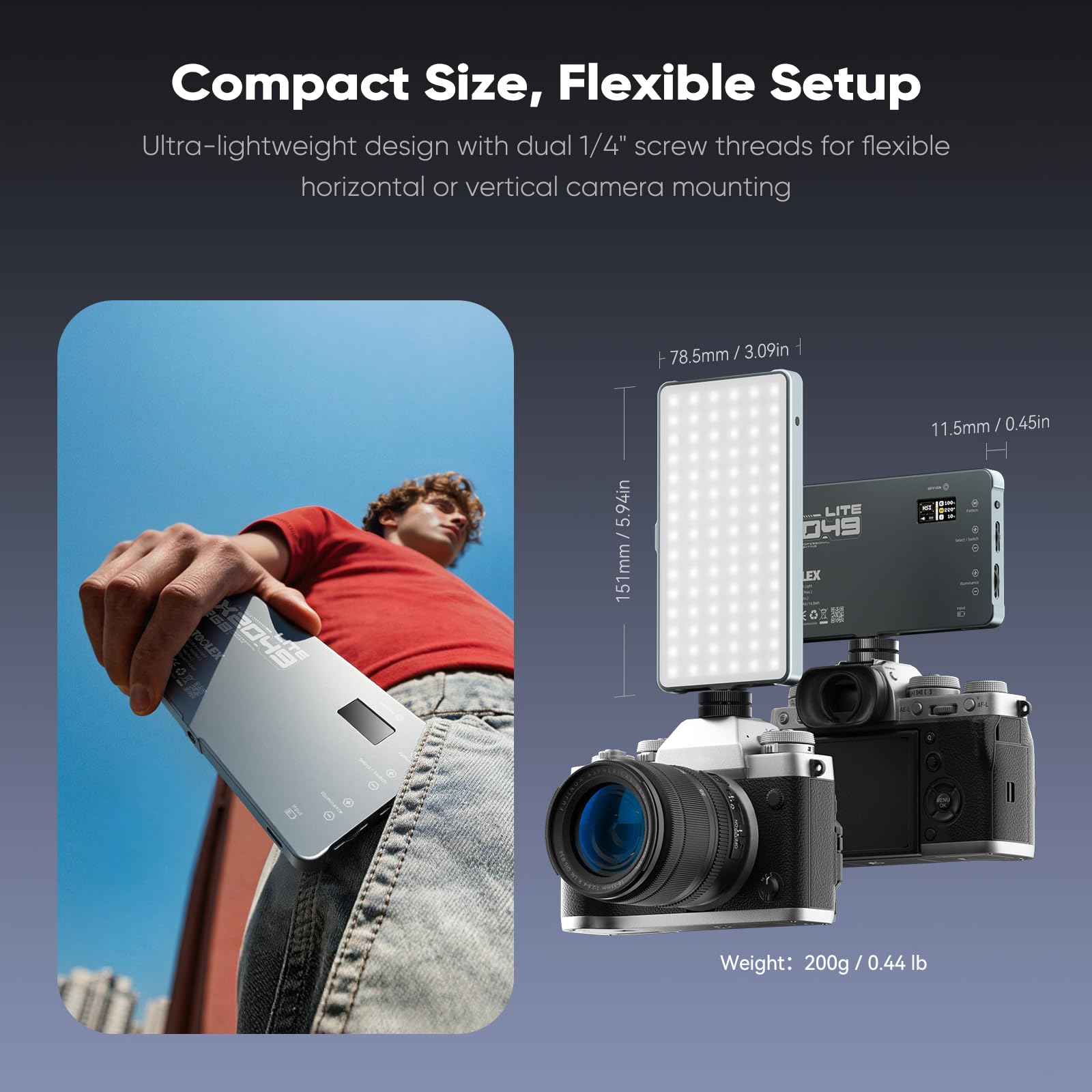 PHOTOOLEX X2049 Led Videoleuchte RGB, Tragbare Kamera Licht, 4000mAh