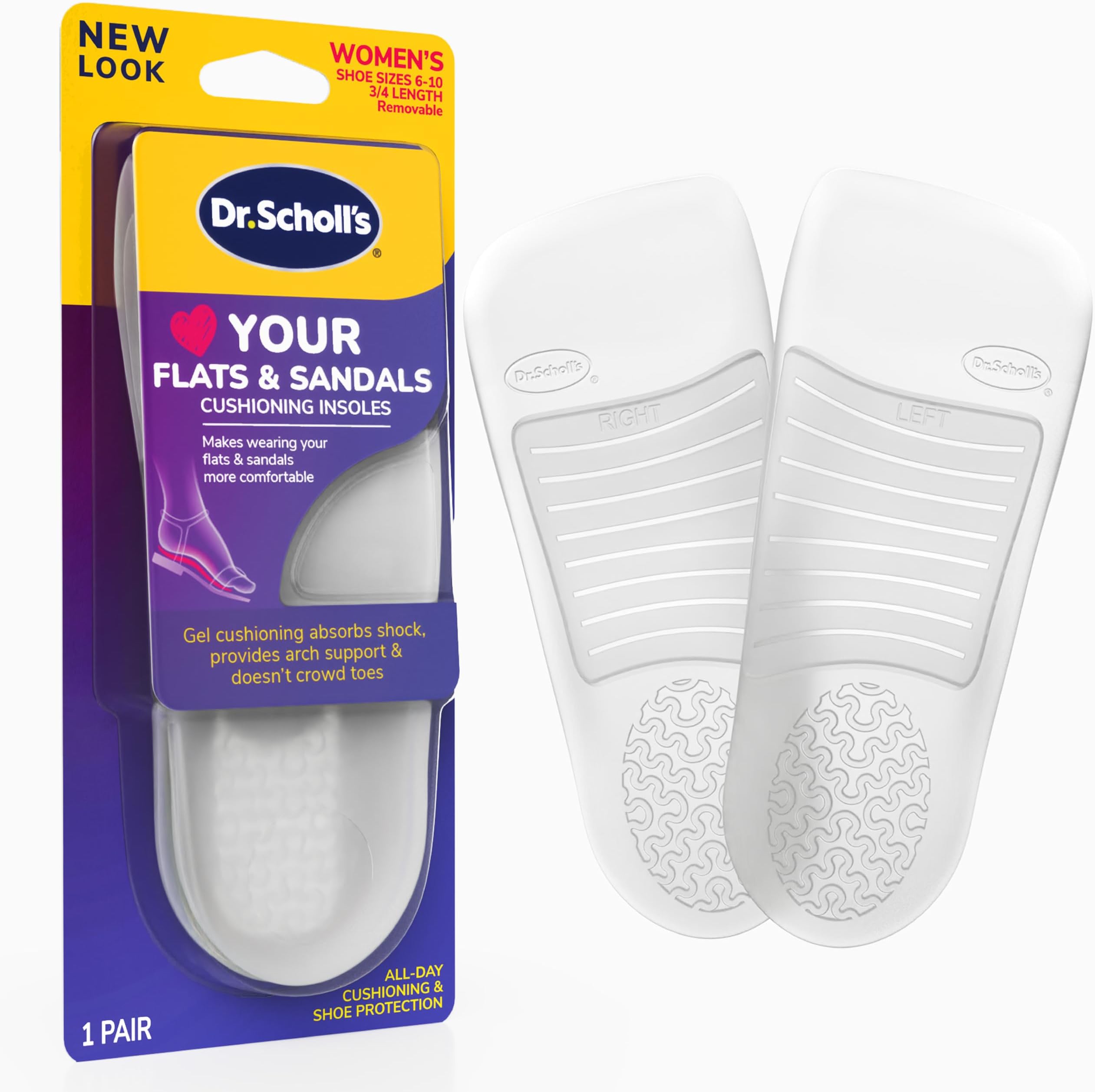Cushioning Insoles for Flats and Sandals, All-Day Comfort in Flats, Boots, (for Women's 6-10)