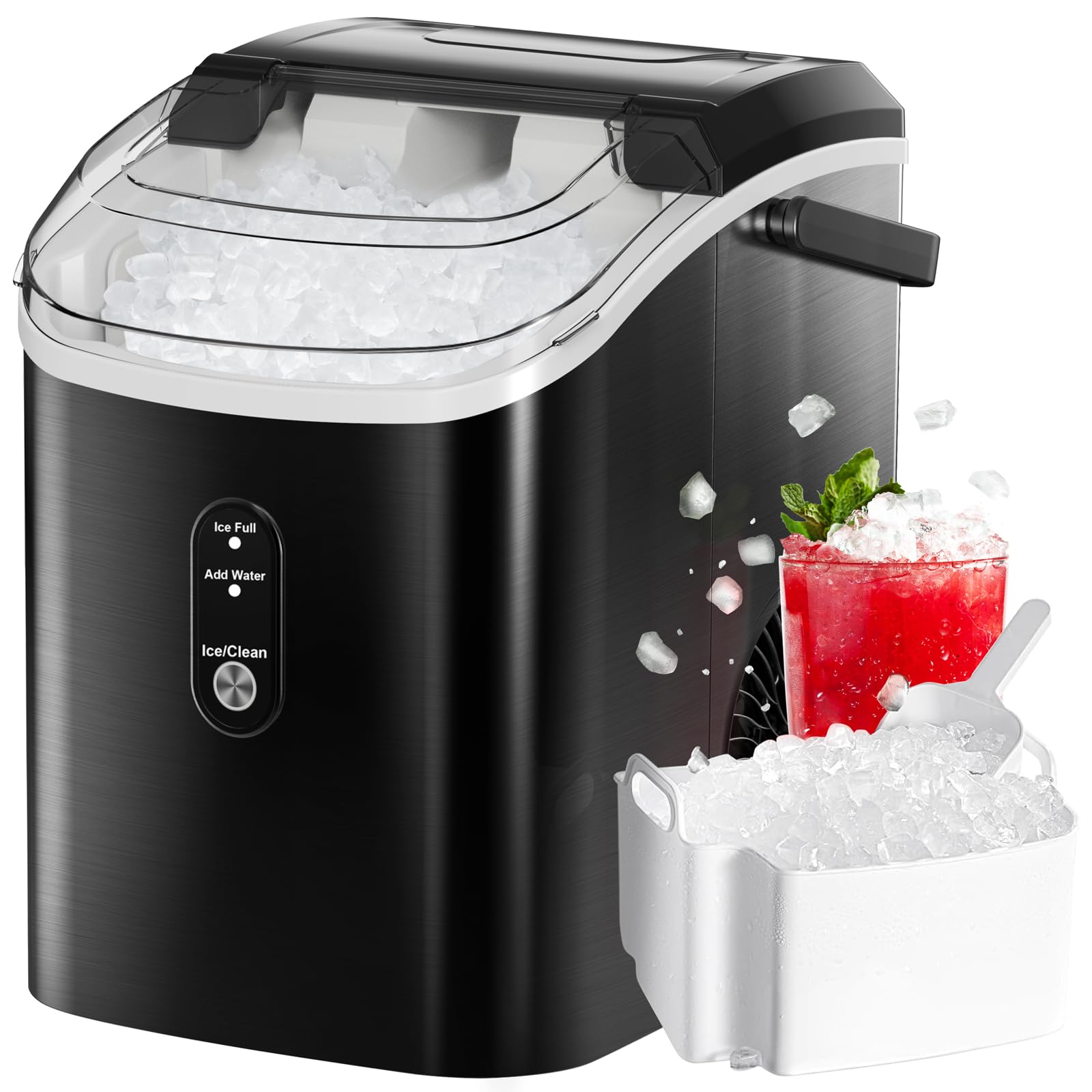 Free Village Nugget Ice Maker Countertop, Pebble Ice Maker Machine With Soft Chewable Ice, 34lbs/24h, Self-Cleaning, One-Click Operation, Stainless Steel, Crushed Ice Maker For Home Kitchen Party on Fridge.com - View 1