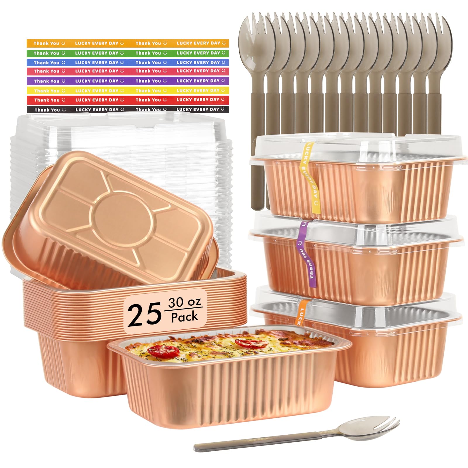 LNYZQUS 7” x 5” Small Aluminum Pans with Lids 25 Pack, 30oz Heavy Duty Foil Baking Tins Large To Go Containers,Individual Leftover Containers Baked