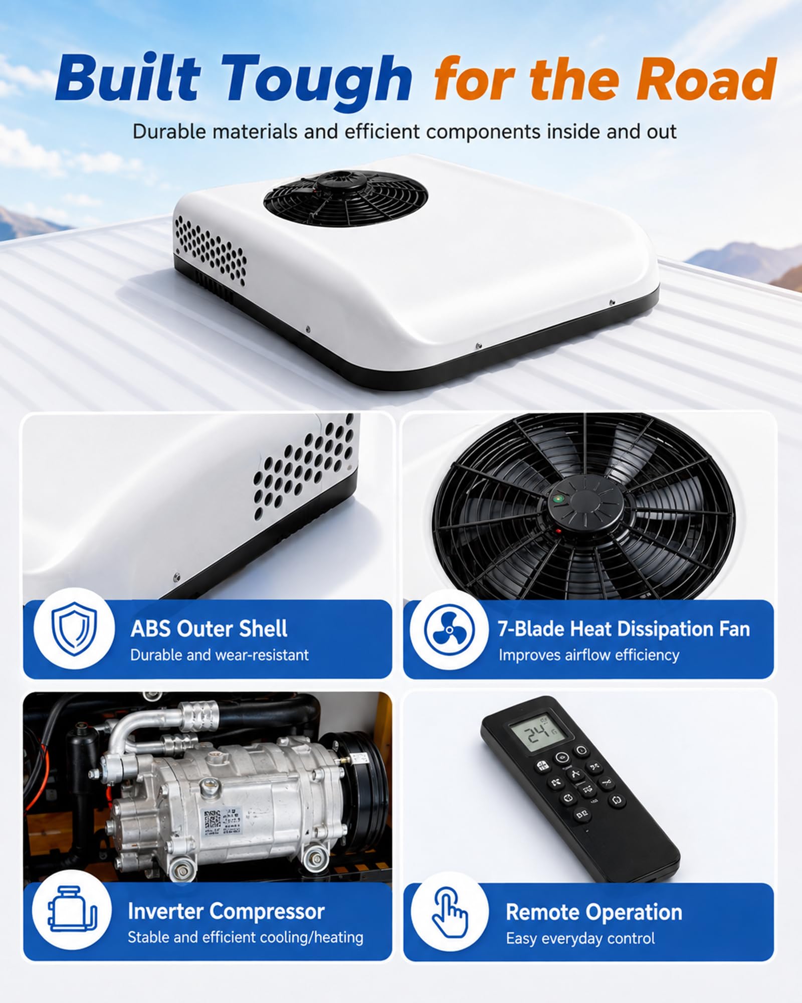 Klimatyzator Dachowy 12V/24V do Przyczepy z Grzaniem i Chłodzeniem White12V