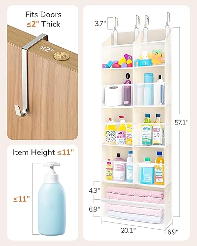 Miniatura 9 de ULG Organizador para colgar sobre la puerta, 5 niveles extra grande con 10 bolsillos de malla, capacidad de 100 libras, organizador de puerta