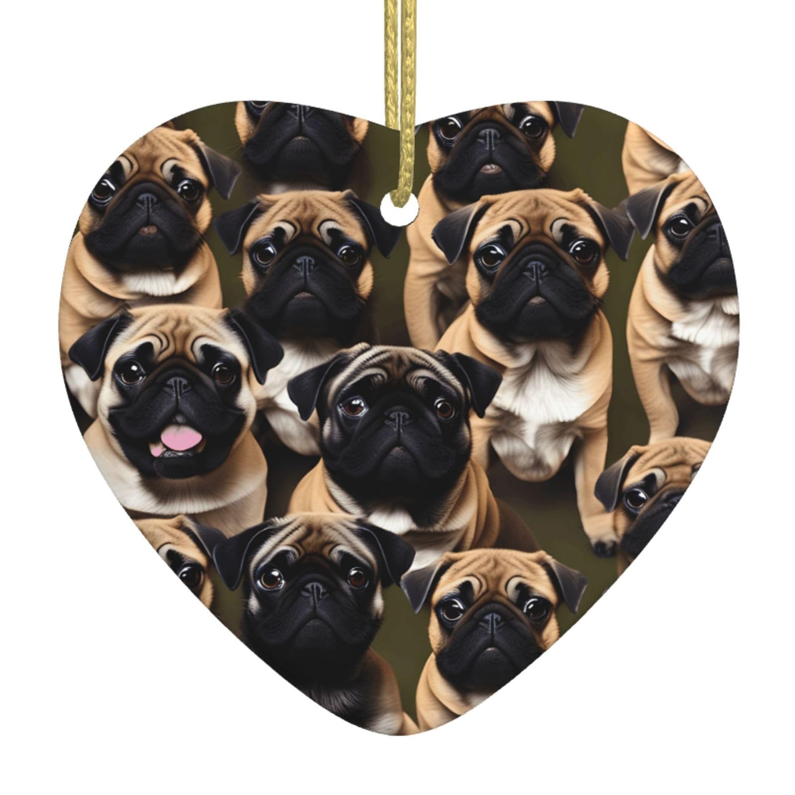 Nbtghga White Imagen De Pug-Standard Print Christmas Ornaments, Ceramic Hanging Ornament, Xmas Tree Decoration, Holiday Home Decor