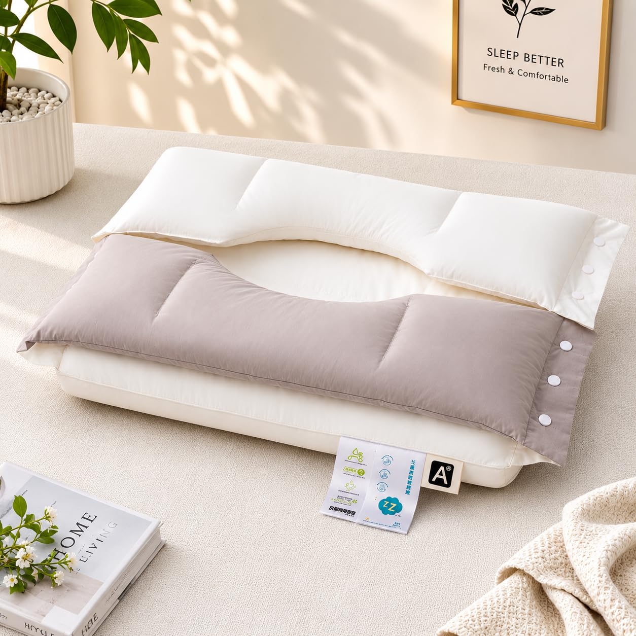 veecha Orthopedic Cervical Pillow for Neck Pain Relief | Adjustable Double Layer Contour Pillow with Hollow Center | Ergonomic Cotton Pillow for Side, Back & Stomach Sleepers-image-38