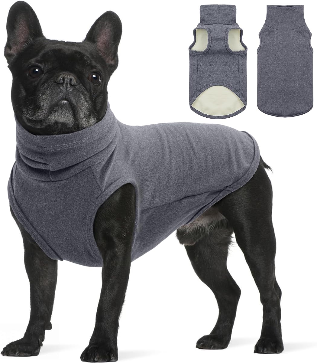 Dog Sweaters Soft Fleece Pullover Sweatshirt Pajamas, Turtleneck Warm Pet Cold Weather Jacket Stretchy Vest Jumpsuit Apparel Outfit Clothes for Small Medium Large Dogs Walking Sleep Grey M