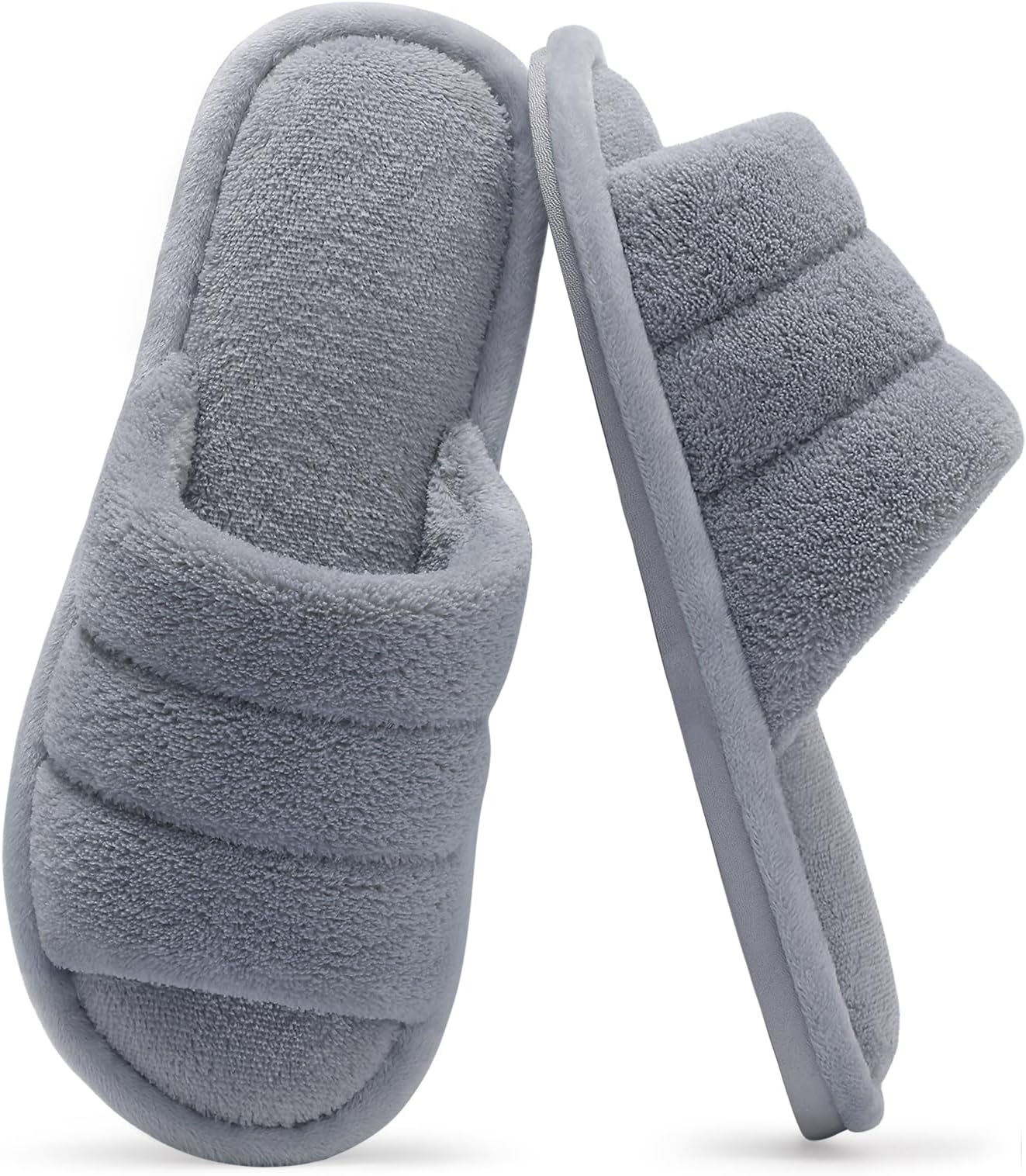 shevalues Terry Cloth Open Toe Slippers for Women Memory Foam Slip On House Slippers