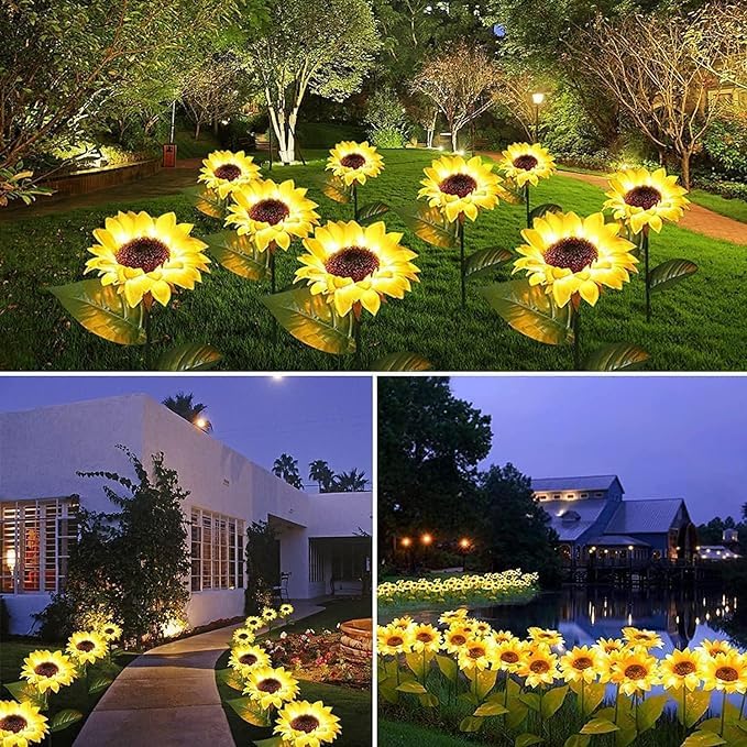 BUQARO Sunflower Solar Lights | LED Light | with Flash Mode | Starburst Swaying Solar Garden Light, Warm Garden Light | Outdoor Decoration | Waterproof | Path Lights for Pots, Balcon (Sunflower)