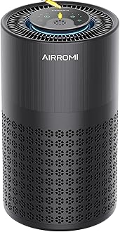 AIRROMI Air Purifier for Bedroom with HEPA 3-in-1 Filter, Pet Air Purifier for Home Cat Pee Smell, Covers Upto 990 Ft², Quiet 360°intake Air Cleaner for pet hair,allergies,Dust,Smoke A2001 Black