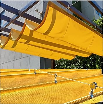 Retractable Wave Sun Shade Sail,Wave Shade Sail Awning,Outdoor Sun Shade Canopy with Fixing Kit,Wave Sun Sail,U Shaped UV Block Roof Shade Canopy For Sun Room Deck Porch  Size W2.2*L5m/W7.22*L16.41