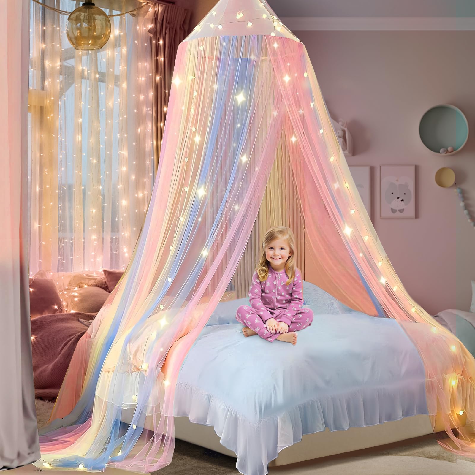 Forhome Betthimmel Mädchen,Regenbogen Betthimmel,(60 * 250 * 1250),Hängendes Mückennetz Bett für Kinderzimmer Zimmerdekoration,Fliegennetz Moskitonetze Für Reise Und zu Hause Indoor Outdoor