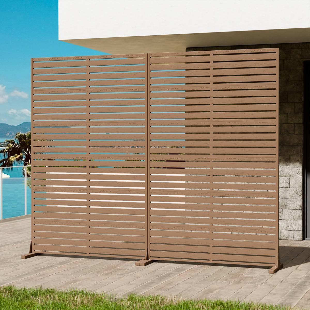 Privacy Fence Screen with Stand 6 Panel 72" H×47" W HDPE Decorative Privacy Panels with Stand, Air Conditioner Fence Panels, Privacy Screen for Outdoor Backyard, Balcony, Pool