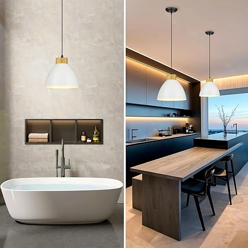 Miniatura 2 de Farmhouse Metal Pendant Light Fixture, White Kitchen Island Lights, Modern Pendant Lighting with Metal for Kitchen Sink Dining Room - 10.2 Inch