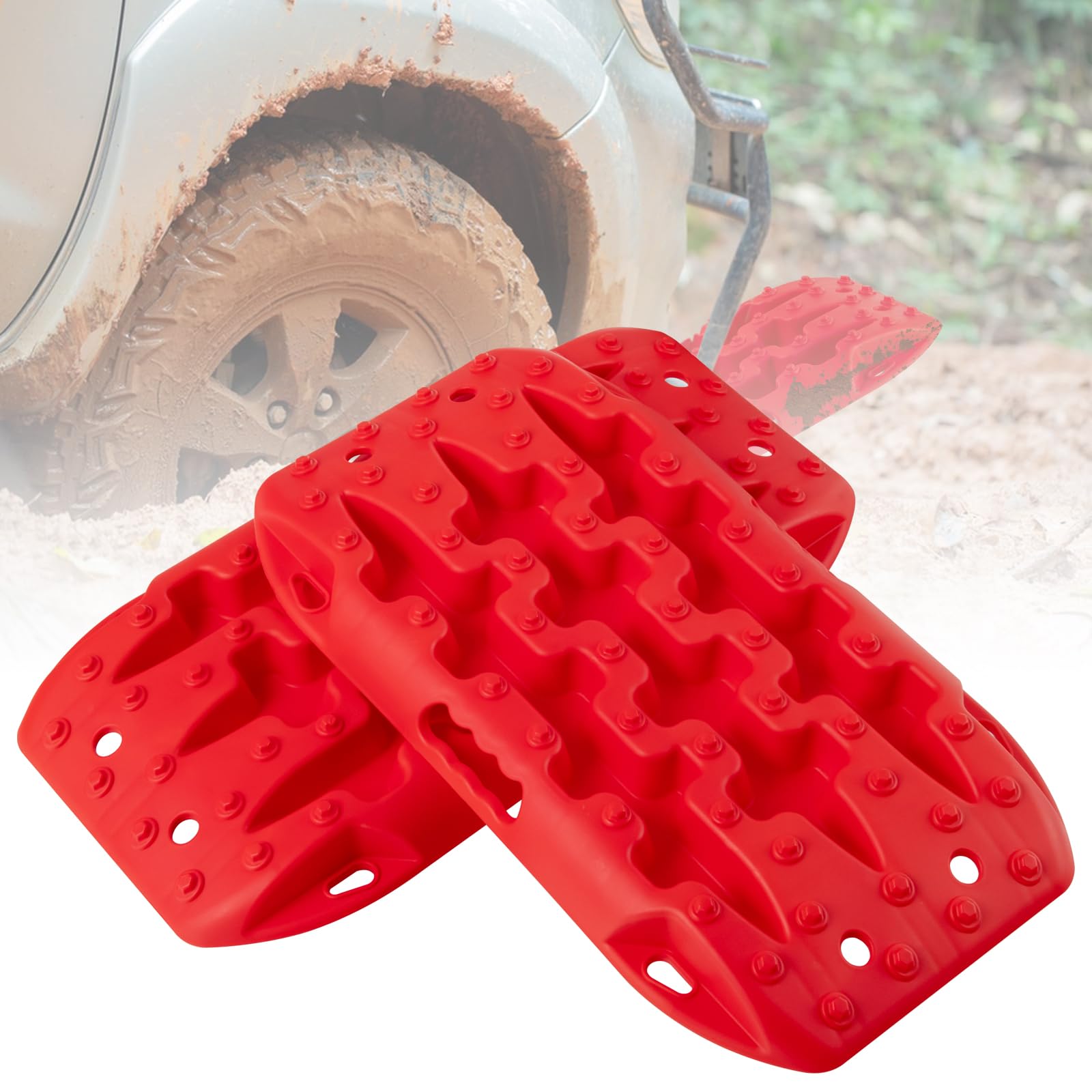 SOARS Lot de 2 Tapis de Traction Tout-Terrain, Planche de Récupération pour Boue, Sable et Neige, Charge Maximale 10 T, pour Voiture Tout-Terrain, Camping-Car, Camion, 58 x 31 x 6 CM, Rouge