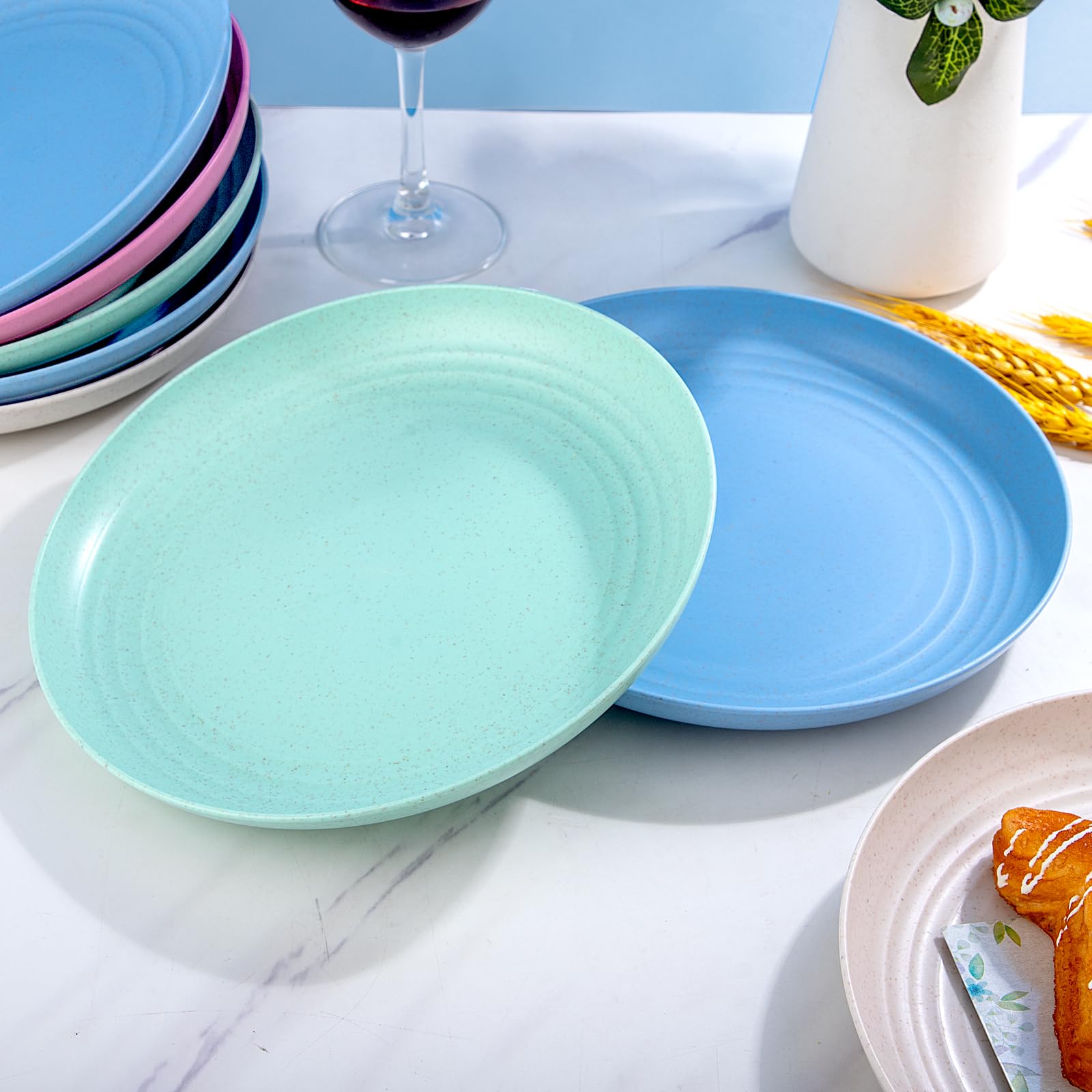MiraFure Unbreakable Plastic Plates Set Of 8 - BPA Free, 11 Inch Extra Large, Microwave & Dishwasher Safe