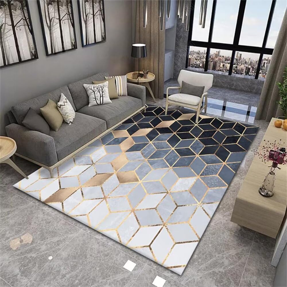 Moquette bleu enfant tapis route 120x200cm chambre géométrie solide