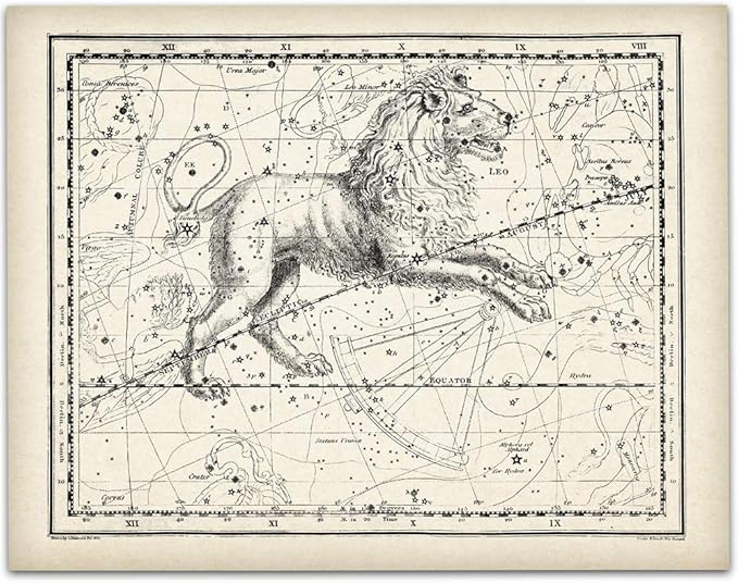 Astrology Posters - Leo the Lion 1822 Zodiac Sign - 11x14 Unframed Print - Vintage Zodiac Poster, Astrology and Aptitude Vintage Home Wall Decor for Astrology Enthusiasts, Leo Constellation Wall Art