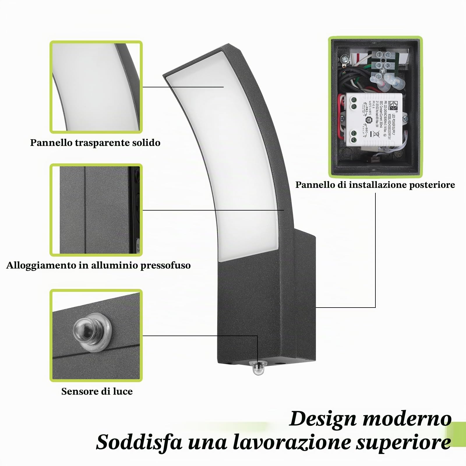 HLFVLITE Lampada Da Parete Esterna Con Sensore Crepuscolare, Ip54 9w Lampada Da Parete Per Interni Ed Esterni Per Patio, Terrazza, Corridoio, Garage E Portico, 1000 Lm, 3000K Luce Bianca Calda
