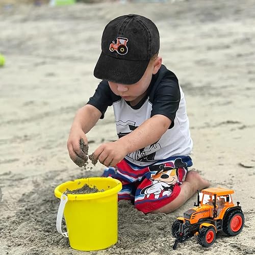 Miniatura 2 de Gorras de béisbol de tractor de granja para niños y niñas, sombrero vintage lavado, ajustable, divertido sombrero para papá para niños pequeños de 3