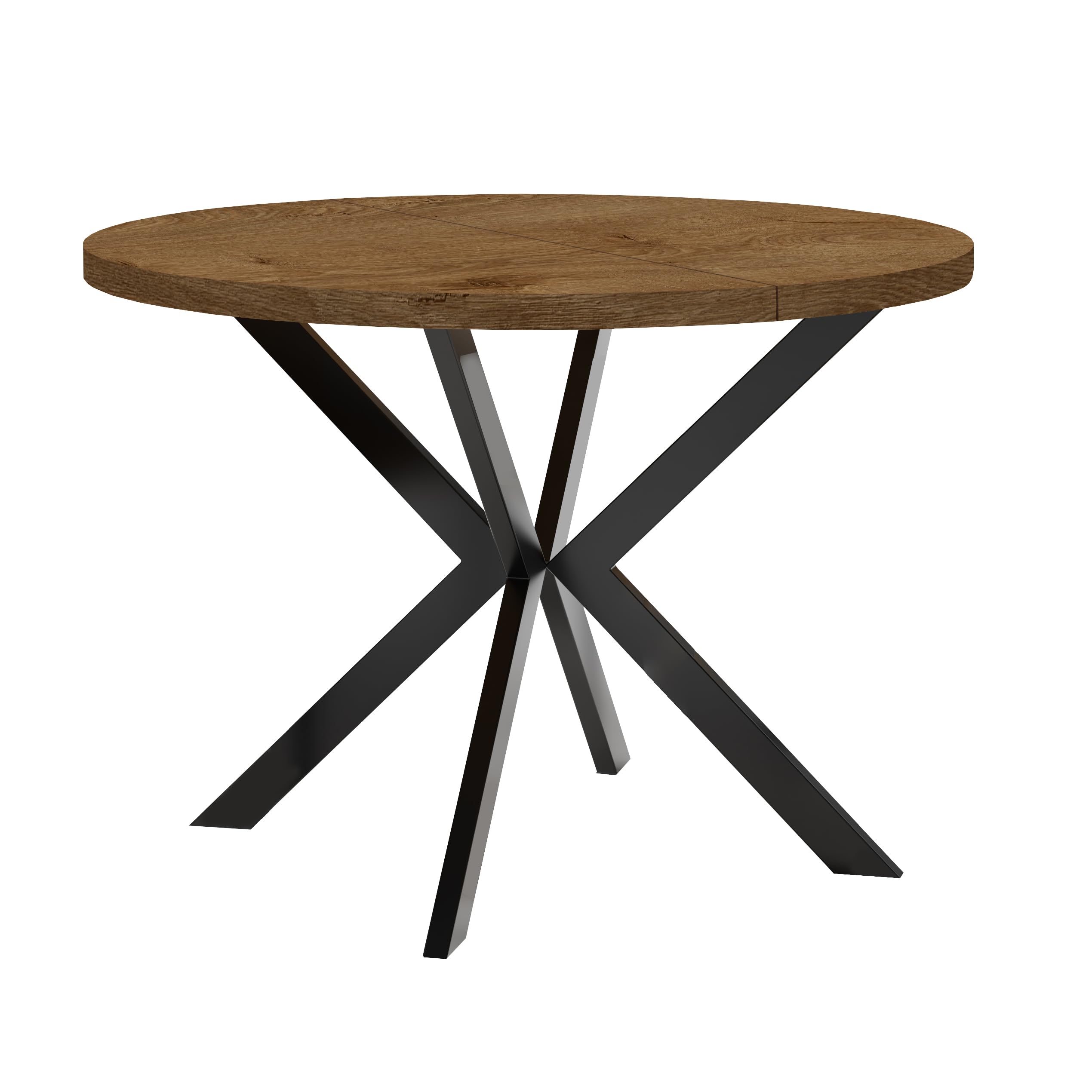 Table ronde extensible en chêne Lefkas et pieds métal style loft haut de gamme