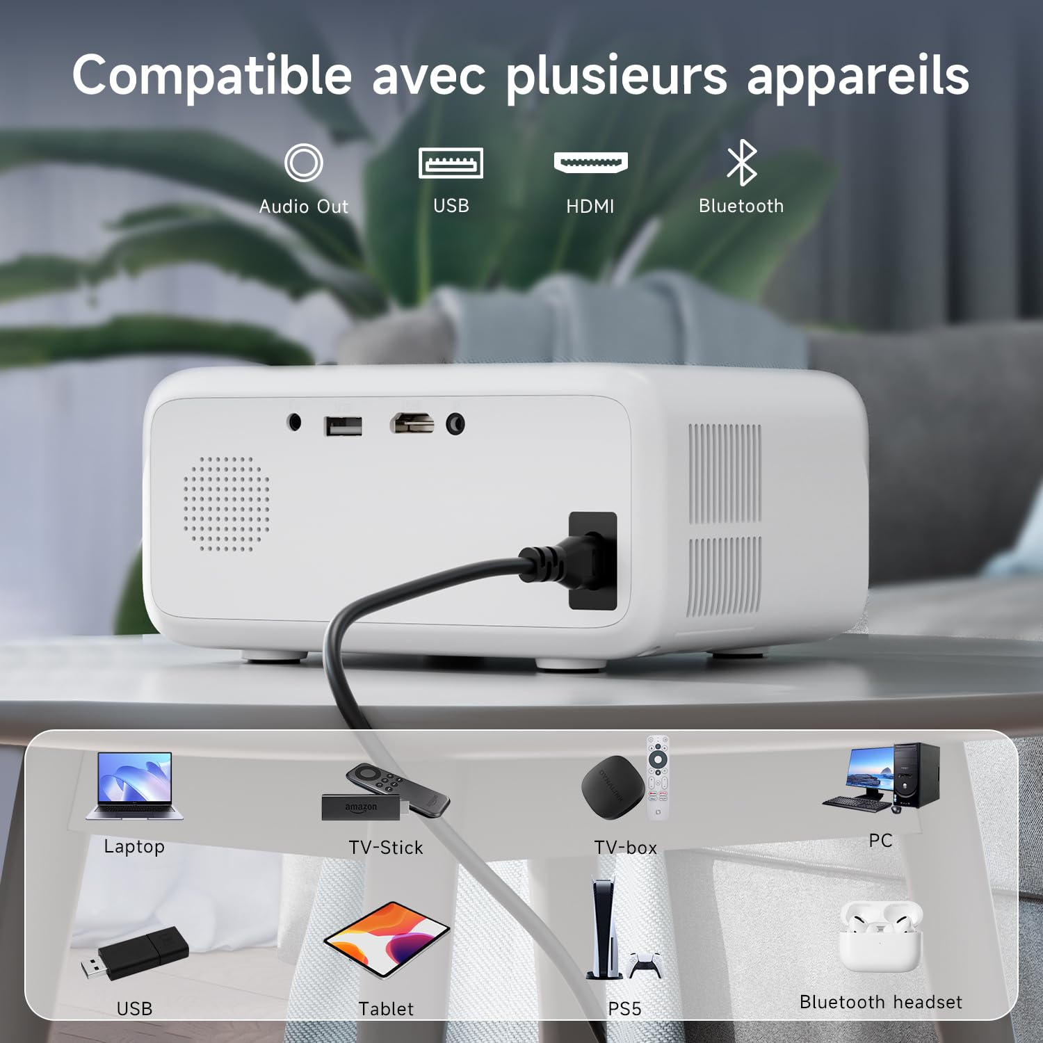 Mini Projecteur Portable, VISULAPEX V3pro 5G WiFi Vidéoprojecteur 12000LM, 1080P Full HD Supportée, Rétroprojecteur pour Home Cinéma, Compatible avec Smartphone HDMI USB Firestick