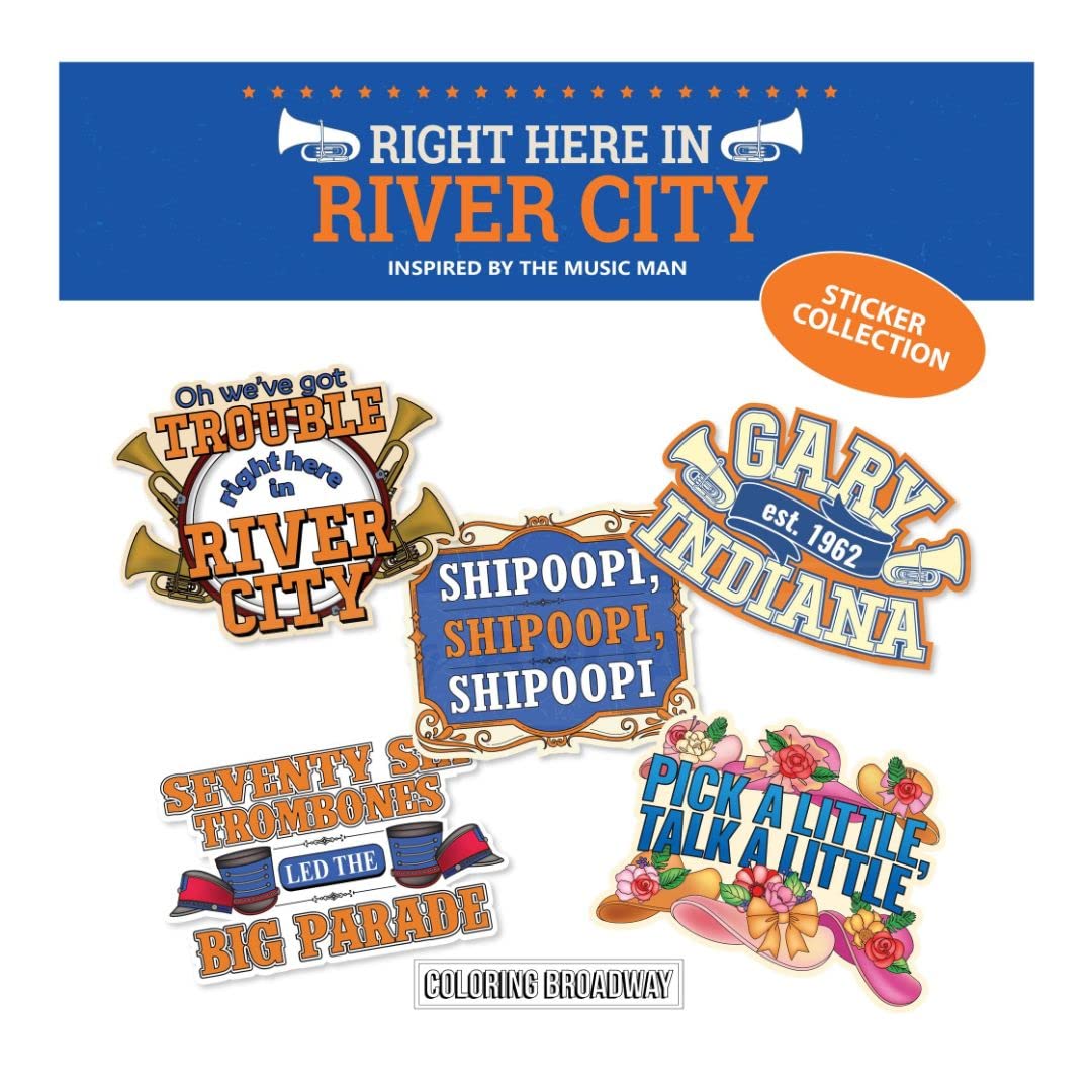 Coloring Broadway - Music MAN Inspired Stickers (Set of 5) “Right Here in River City” Collection, Broadway Musical Merchandise, Die-Cut & Bubble Free