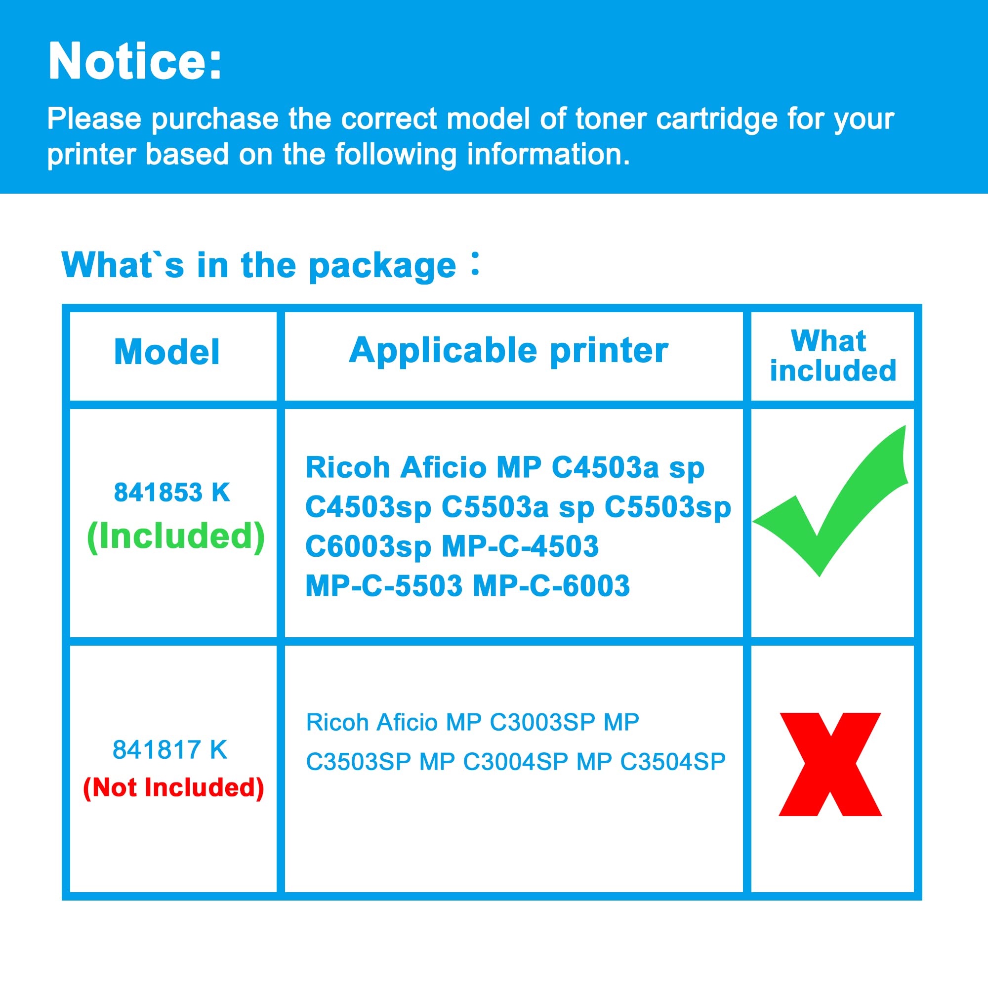 LCL Cartouche de Toner Compatible 841853 Aficio MP C4503 MP C5503 MP C6003 (1PK Noir) Remplacement pour Ricoh Aficio MP C4503a SP C4503sp C5503a SP C5503sp C6003sp MP-C-4503 MP-C-5503 MP-C-6003