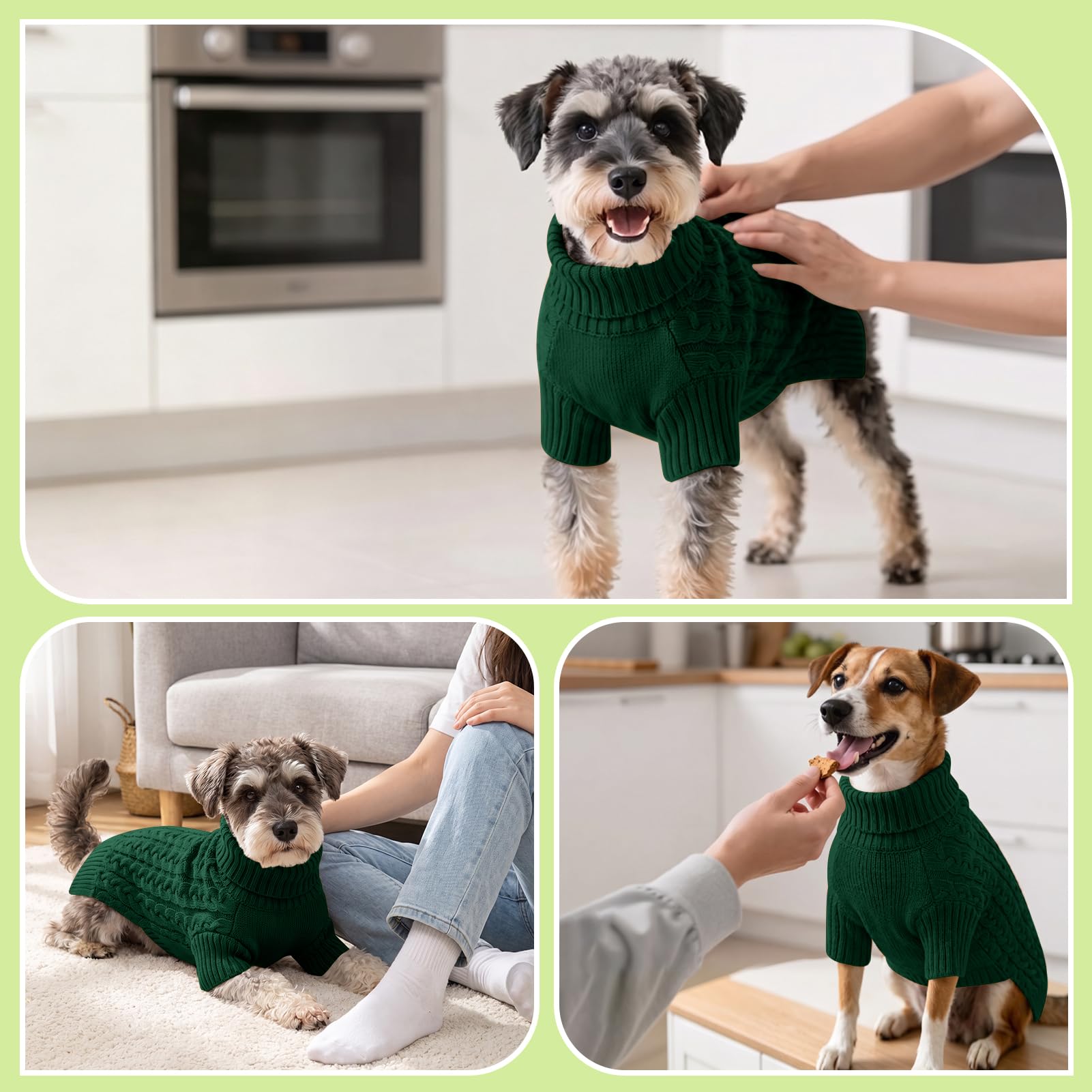 SAWMONG Hundepullover, Hundepullover für große Hunde, Mädchen und Jungen, Rollkragenpullover, gestricktes Hunde-Sweatshirt, Haustierkleidung für kaltes Wetter (Grün, Größe XXL