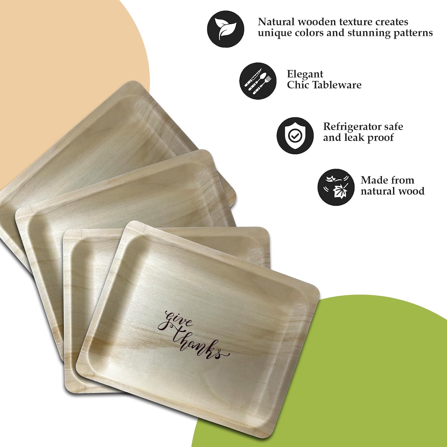 10" Wooden Plates with "Giving Thanks" Custom Print - Pack of 25ct