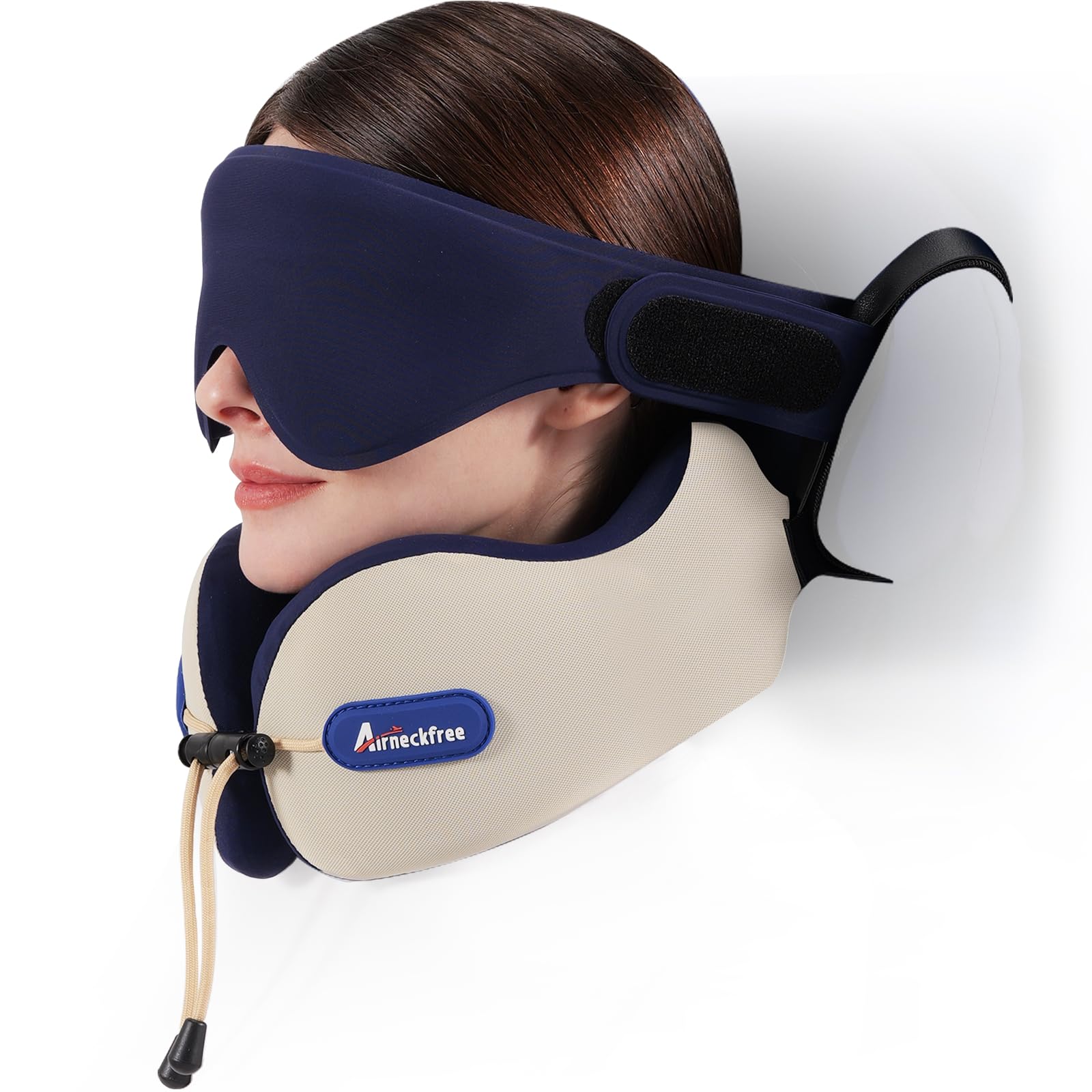 neck pillow for traveling, travel pillow for airplanes with ergonomic 360° head neck support, combo with 3d eye mask, no head bobbing travel essentials for plane,car,train,home-beige
