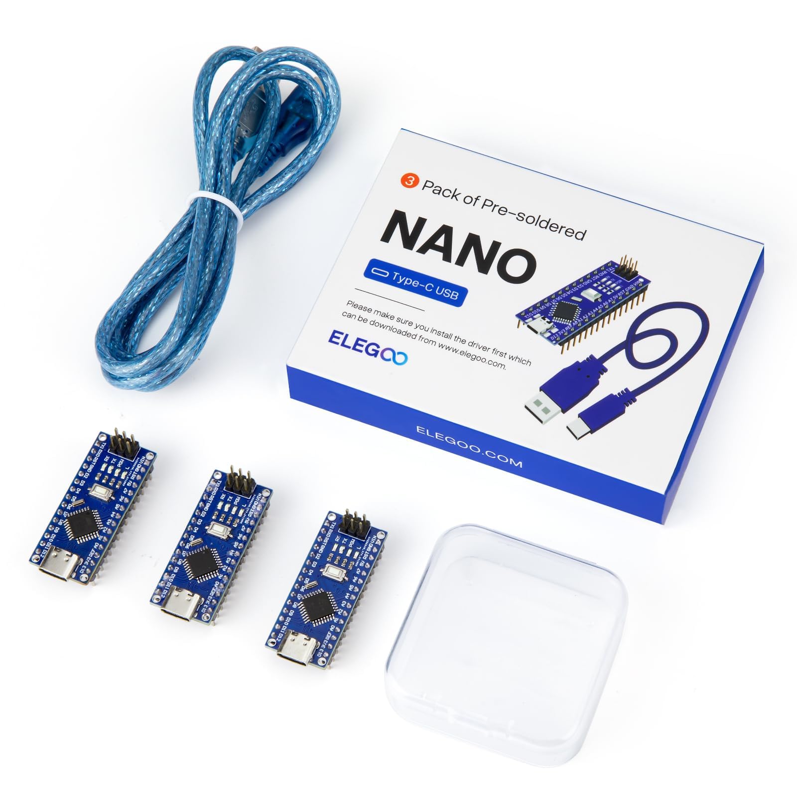 ELEGOO Nano with Headers USB-C, Scheda Pre-saldata con Connettori Compatibile con Arduino IDE