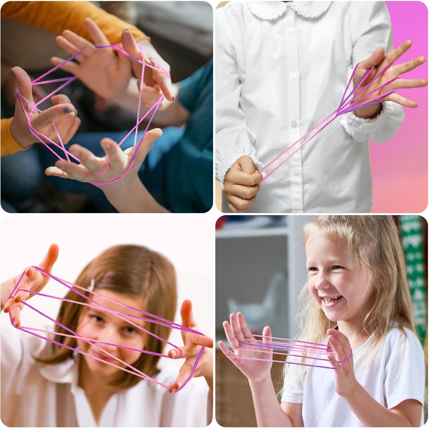 Cikyner Cat’s Cradle String, 8 Pcs Finger String Game 2m Long 2mm Diameter Cats Cradle with Instructions Polyester Purple String Toy Supplies Ideal for Gifts for Girls and Boys on Birthday Easter