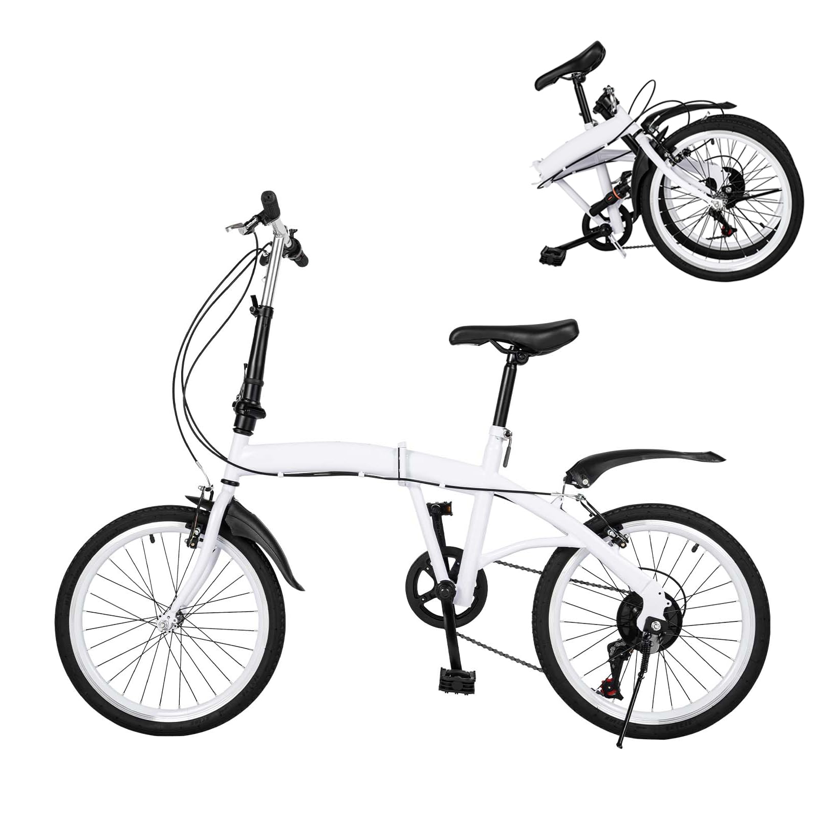 Vélo pliable de 20 pouces, 7 vitesses, vélo pliant pour adulte, blanc, double frein en V, vélo pliable en hauteur, vélo de camping, vélo de ville, hauteur réglable