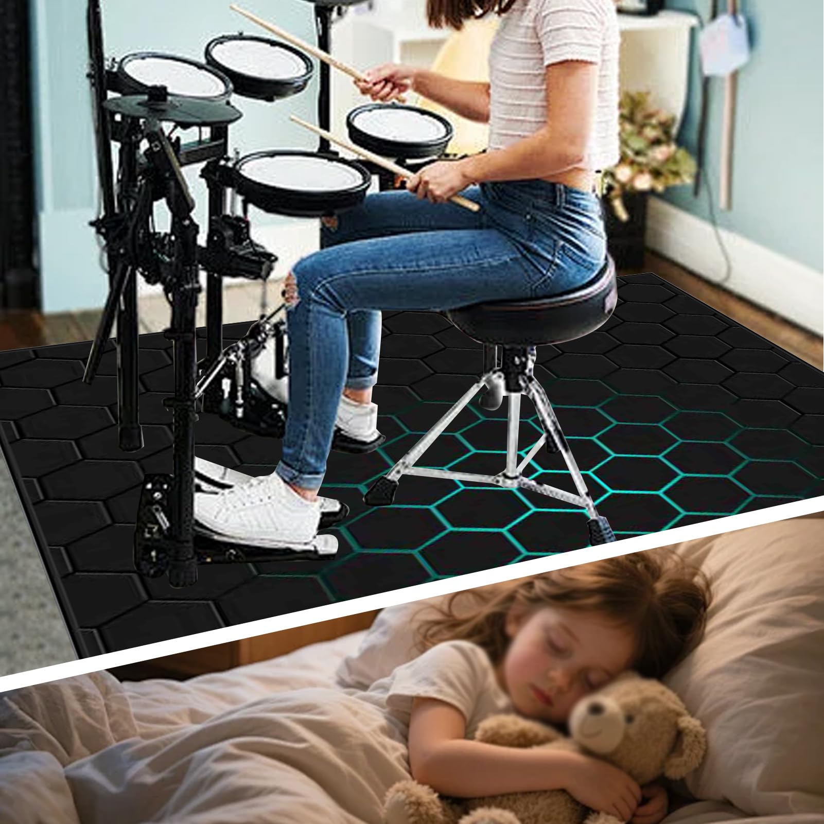 200 x 170 cm Dywan z baterią elektroniczną Dźwiękoszczelny Antypoślizgowy Dywan Pochłaniający Akustyczny Profesjonalna mata do instrumentów muzycznych do instrumentów muzycznych do gitary basowej