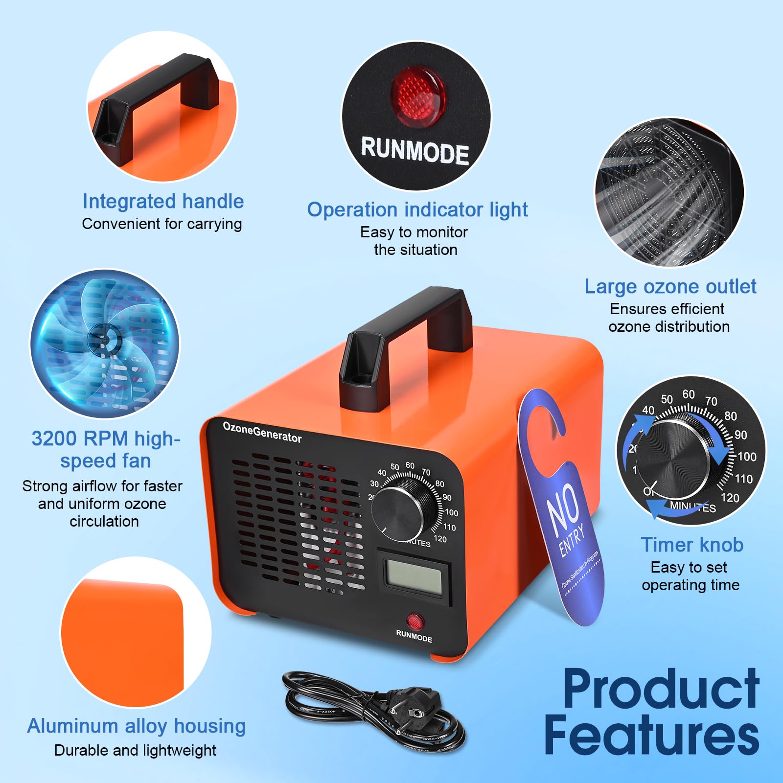 Generador de Ozono 60,000 mg/h para Casa y Coche, Purificador de Aire con Temporizador, Cubre Hasta 400 m² - Elimina Olores, Humo, Moho, COV, Formaldehído