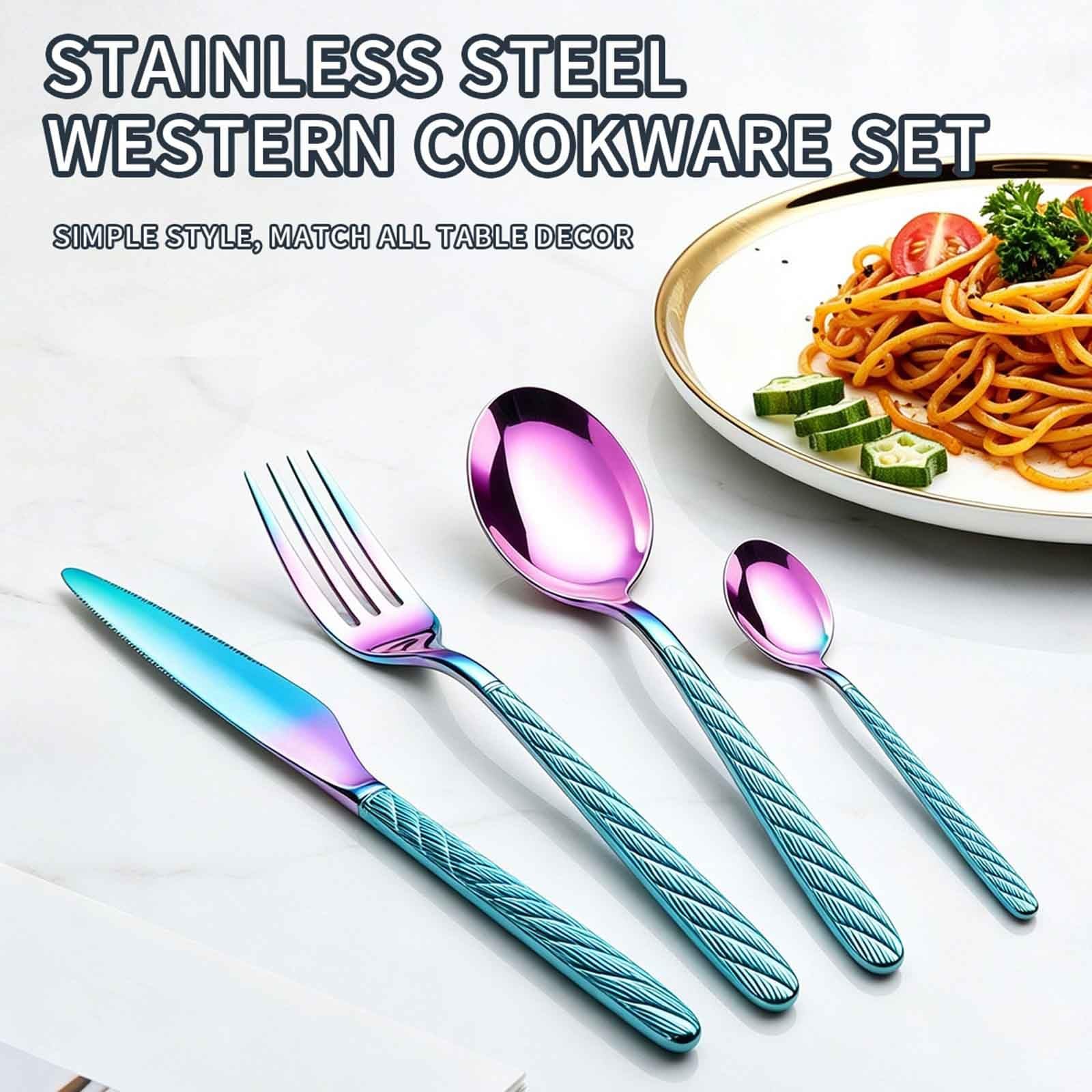 Couverts De Table 16/24 Pieces, Couverts Martelés En Acier Inoxydable Avec Couteau, Fourchette, Cuillère, Couverts Pour 4/6 Personnes Pour La Maison/restaurant/fête(Iridescent,16pcs)