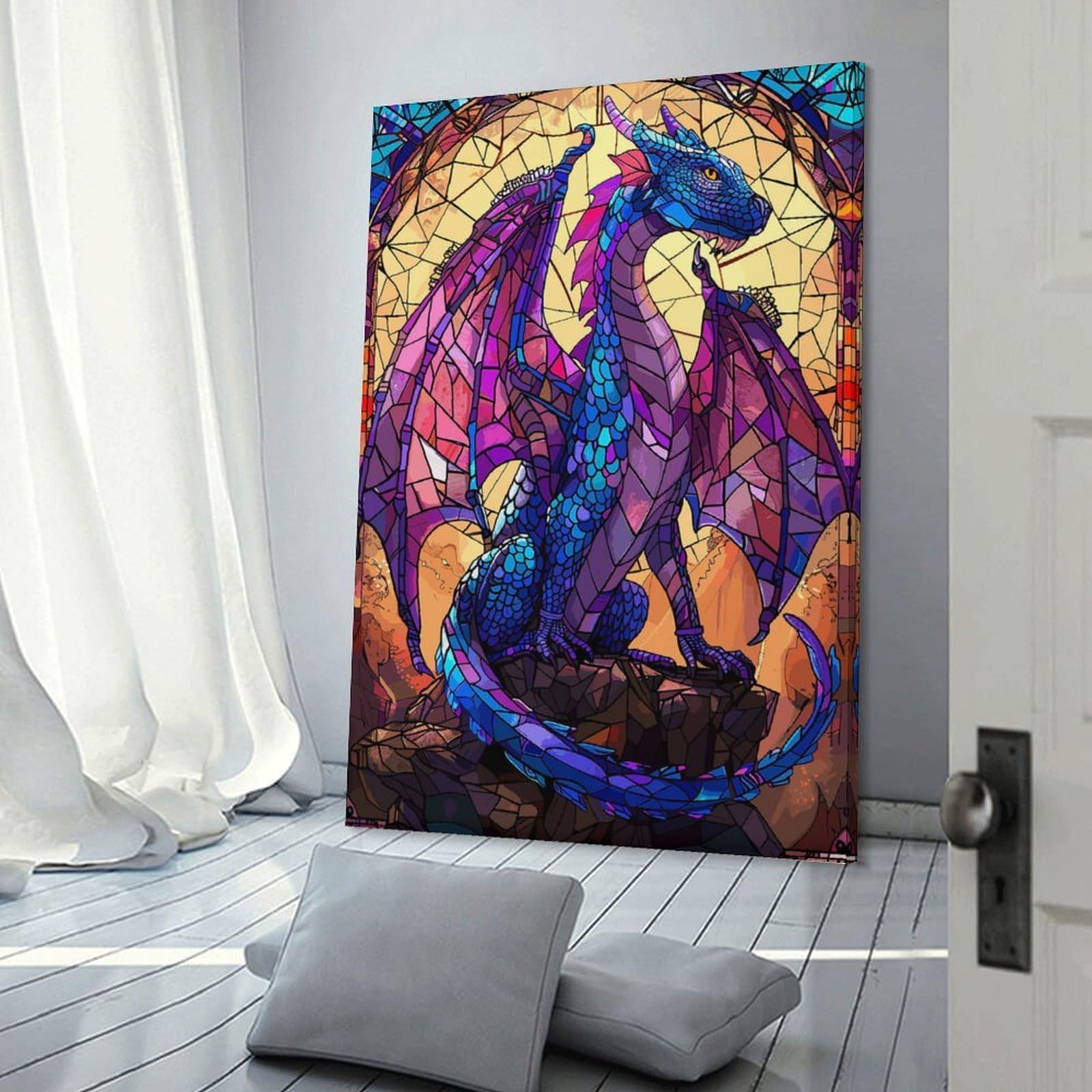 Junmoney Cathedral Fantasy Dragon Wall Art Print, 20x30inch(50x75cm), for Lounge Decor, Bedroom Walls Or Flats, Decorative Artwork for Empty Walls