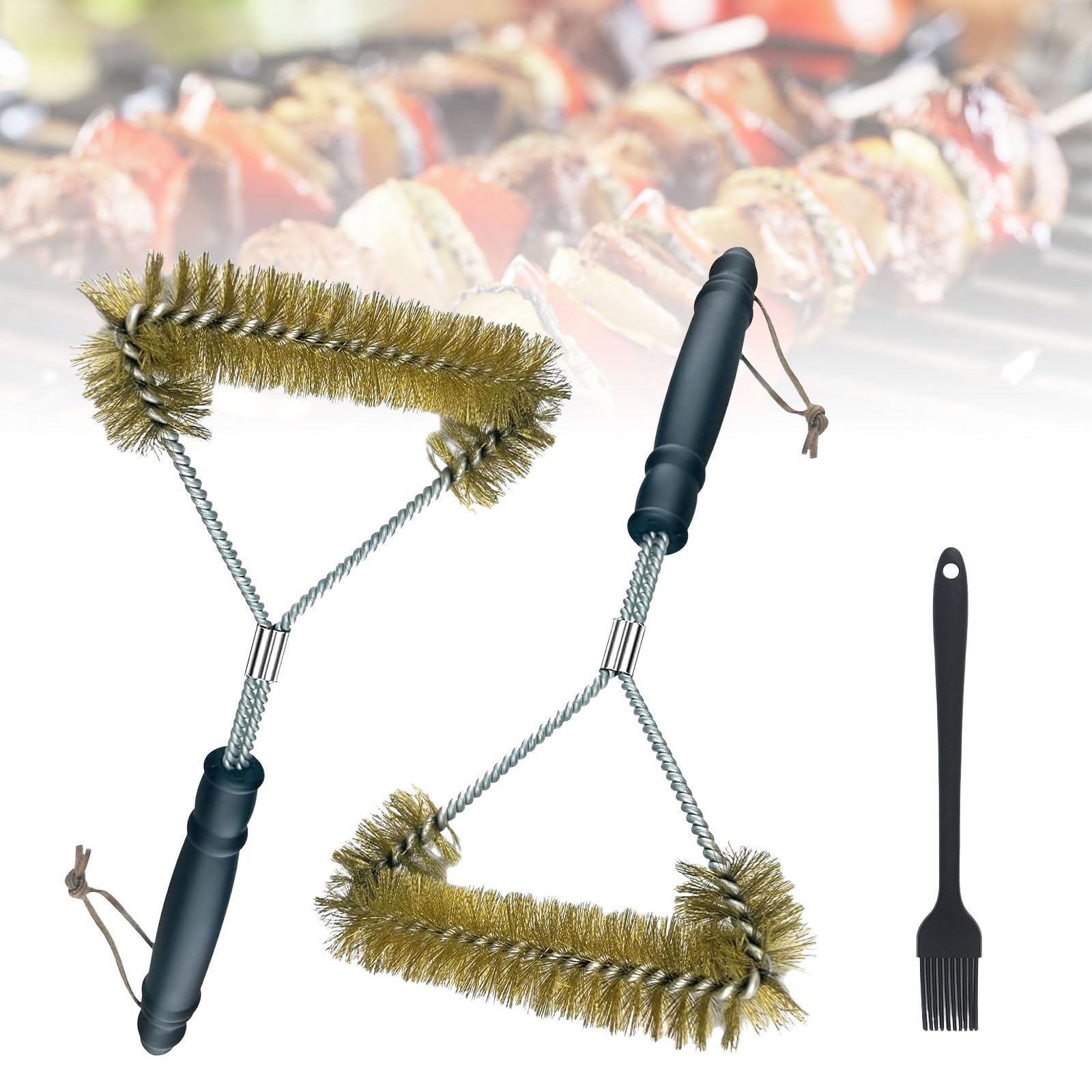 Szczotka Do Grilla,2pc Szczotka Do Czyszczenia Grilla,TróJkąTna Szczotka Do Grilla,Uniwersalnd NarzęDzie,Z AntypośLizgową RęKojeśCią,WytrzymałYmi I NieprzewodząCymi WłóKnami Ze Stali Nierdzewnej
