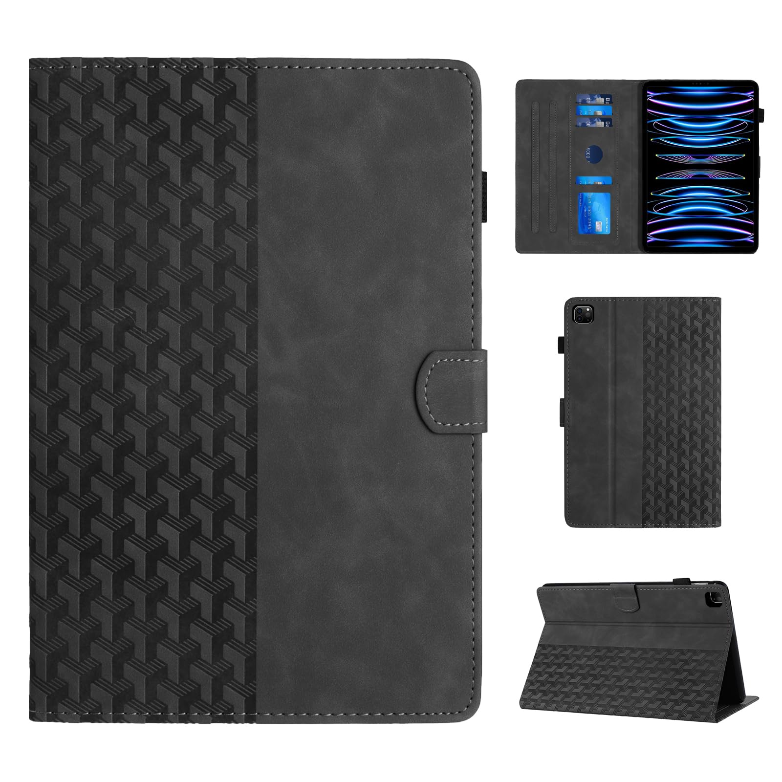 CASAFUNY Etui na iPad Pro 12,9 / 5/ 4/ 3. generacji, wielokątne folio, etui ochronne z funkcją automatycznego wygaszenia/wybudzenia do iPada Pro 12,9 2022/2021/2020/2018, czarne