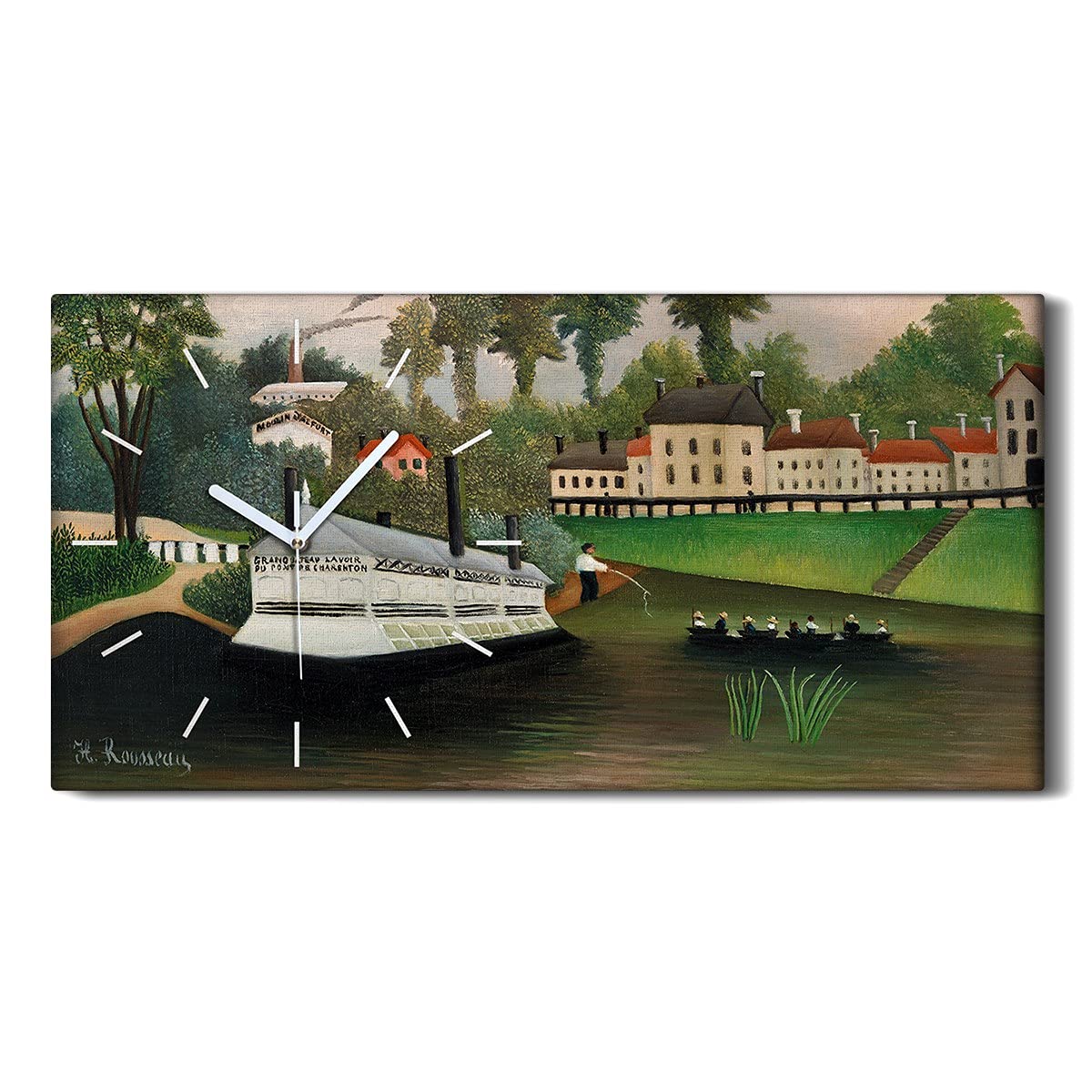 Horloge sur Toile 60x30cm Ville Fischer River - Pendule Silencieuse