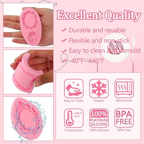 Miniatura 8 de IKOJING Moldes de fondant de marco barroco, paquete de 5, mini marcos de fotos para retratos, flores, moldes de silicona para decoración de