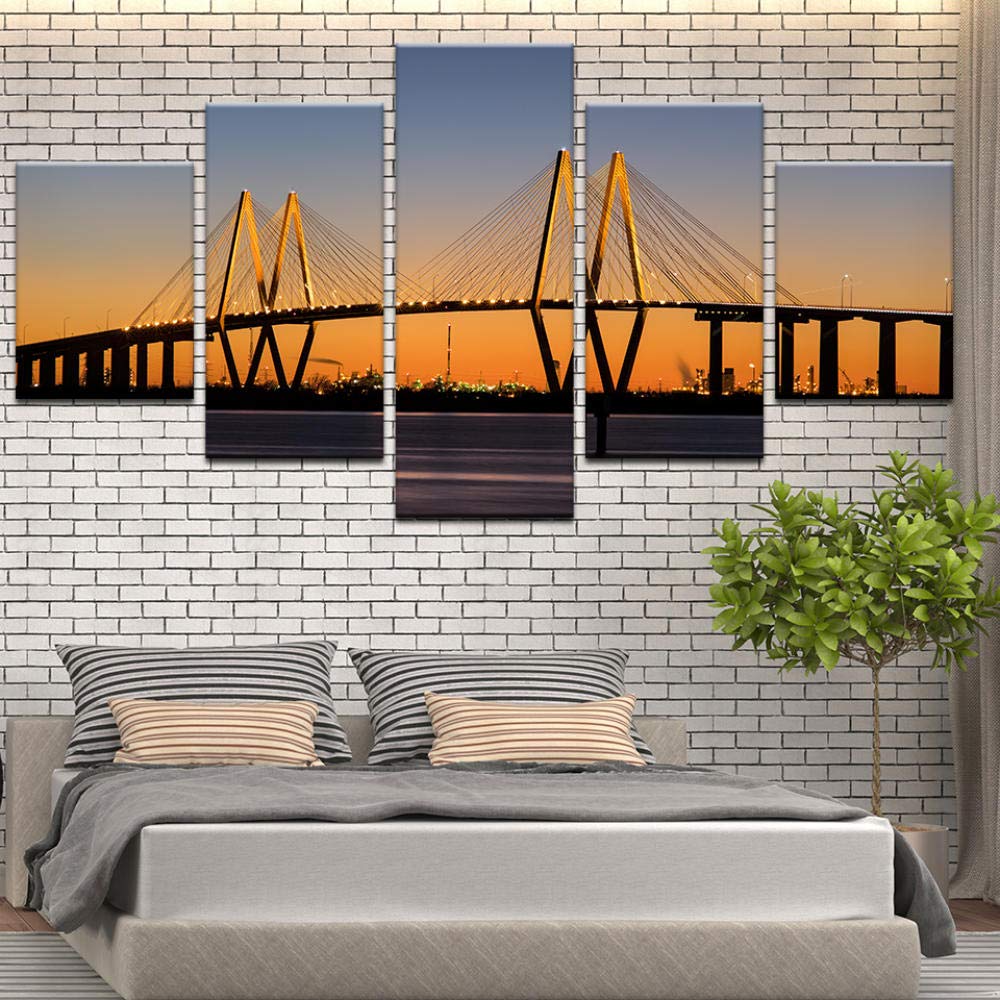 5 Piezas Lienzo Pinturas Cama habitación Pared Arte Amanecer Puente Paisaje Cartel decoración del hogar Ciudad Fotos @ with_Frame_40X60_40X80_40X100cm