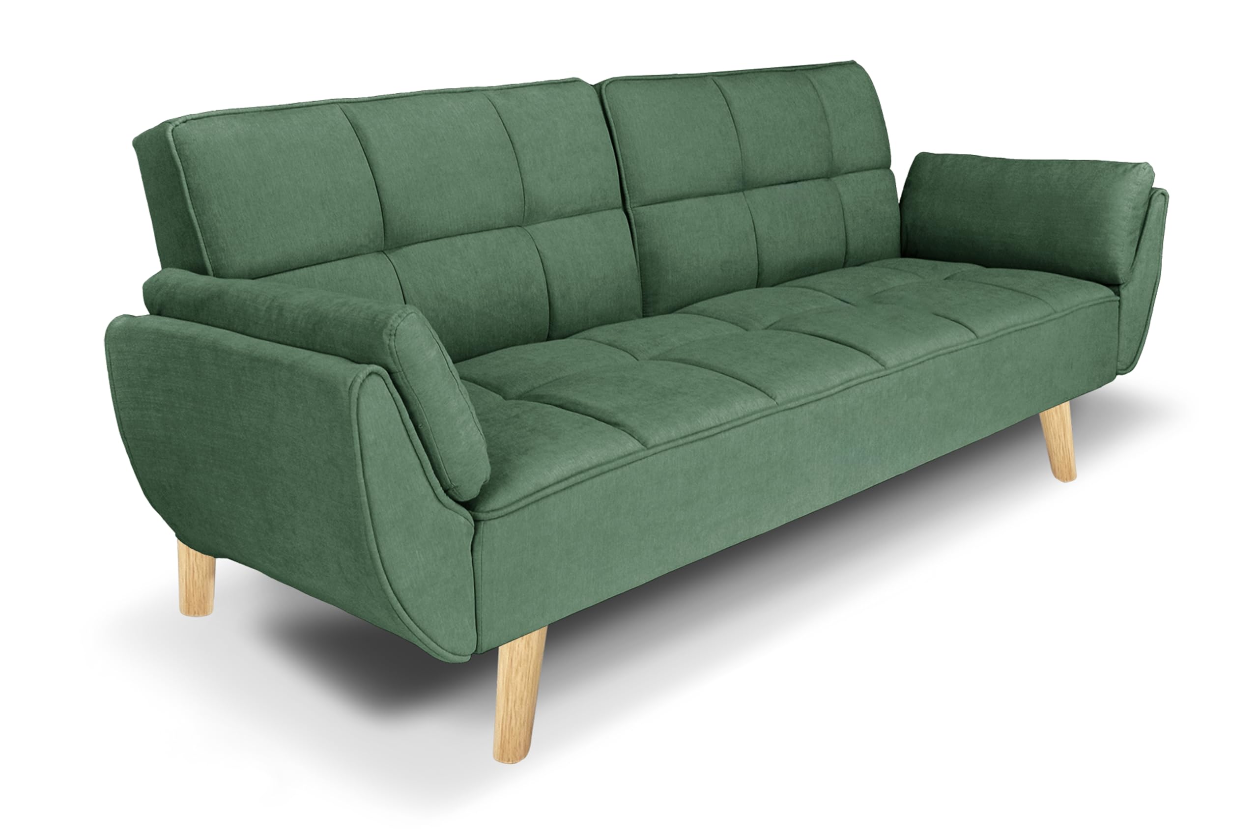 SAMIRA Divano Letto clic clac in Tessuto Verde abete - Divano 3 posti mod. Ambra piede legno naturale