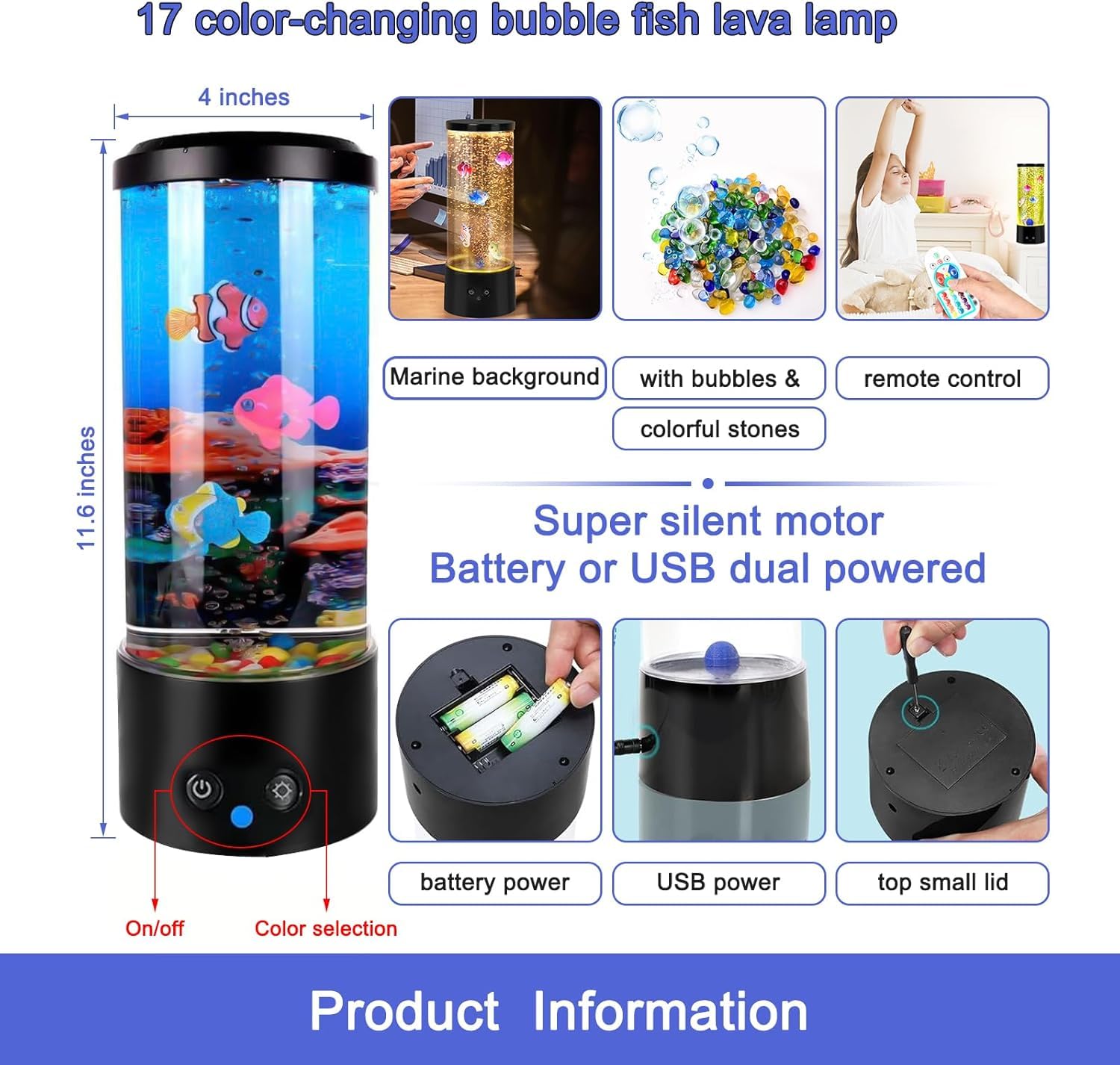 Bubble Fish Lamp,GWEUZMAL Multi Colour Changing Aquarium Light, 17colours Adjustable,Stress Relieving Mood Light Decoration,Suitable for Adults Kids,Home Office Decor Christmas Gifts