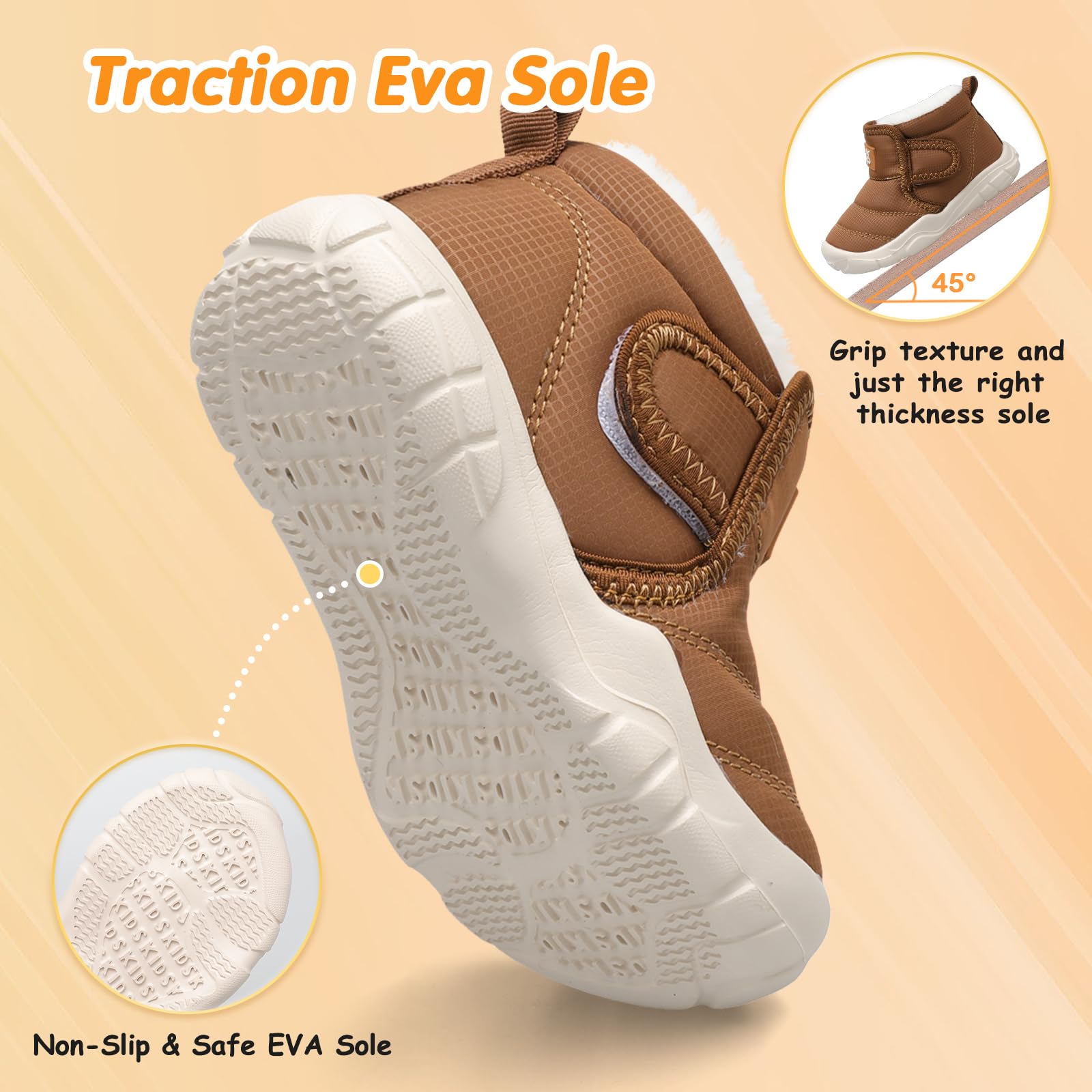 QFH Zapatos cálidos de invierno para bebés y niñas, botas de nieve de forro polar, antideslizantes, para caminar, resistentes al agua, botas de piel sintética