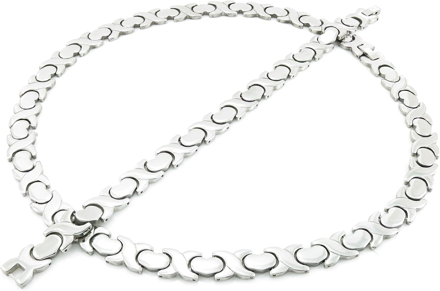 NEW Women's Classic 11mm Width XOXO Stampato Hugs And Kisses Necklace Bracelet Jewelry Set ANTI-TARNISH 18/20 inches (Silver, Gold, Tri-Color, Two Tone)