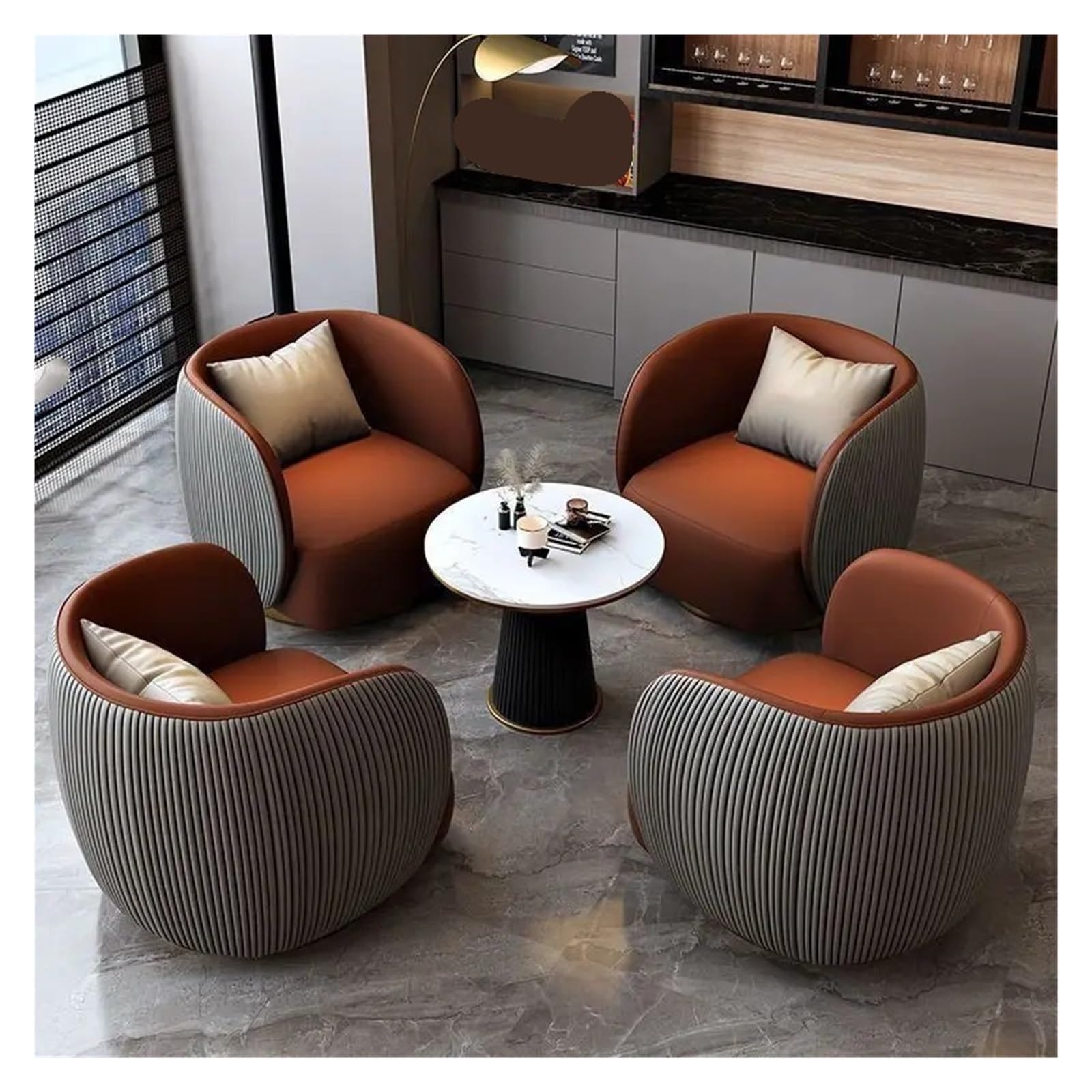 Generico Sofá nórdico for negociación de Oficina, recepción de Hotel, salón de Belleza, área de Descanso, luz de Ocio, sofá Individual de Lujo, Muebles de Sala de Estar(Brown-Orange Embossi)