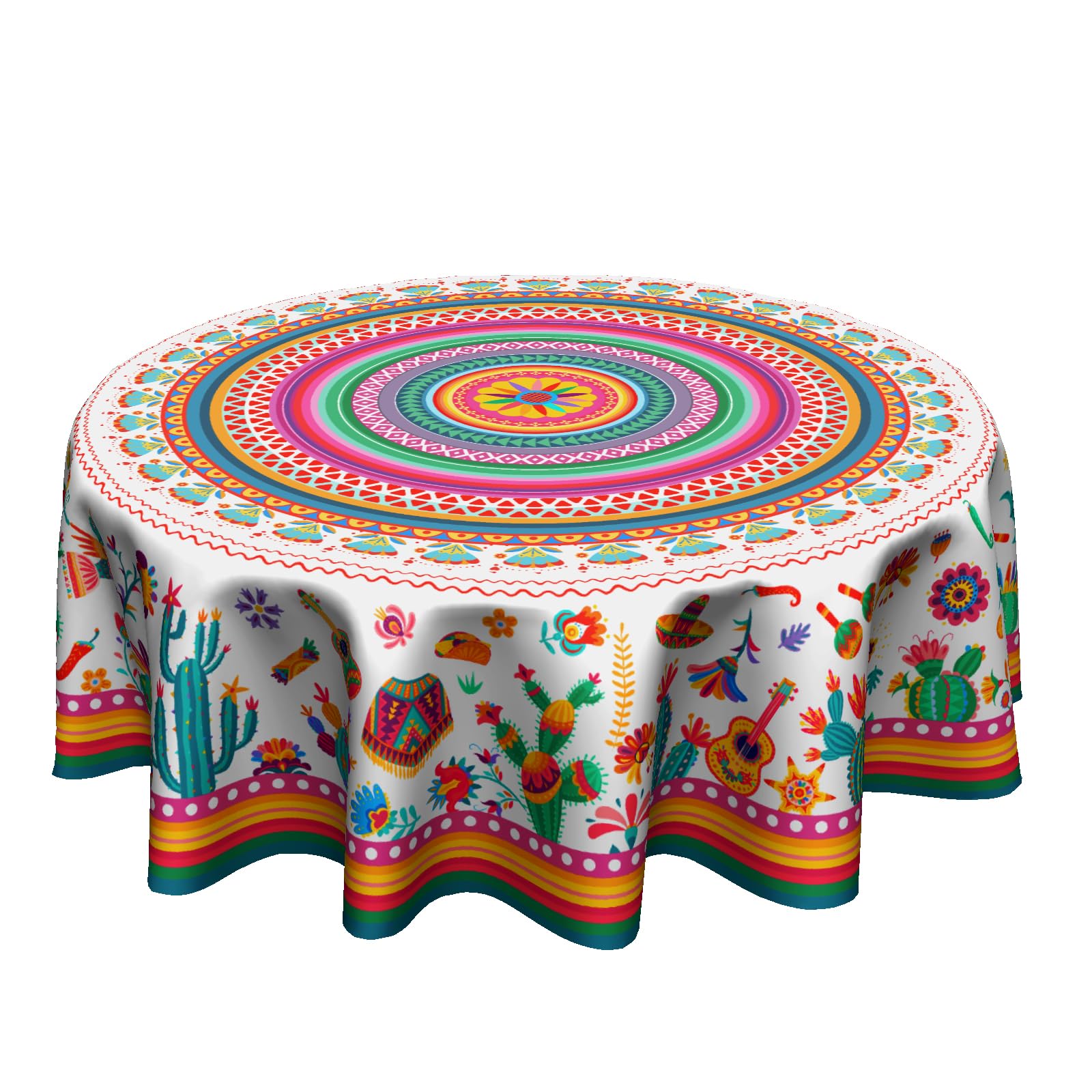 Granbey Mexican Cactus Floral Round Tablecloth, 60 Inch, Polyester