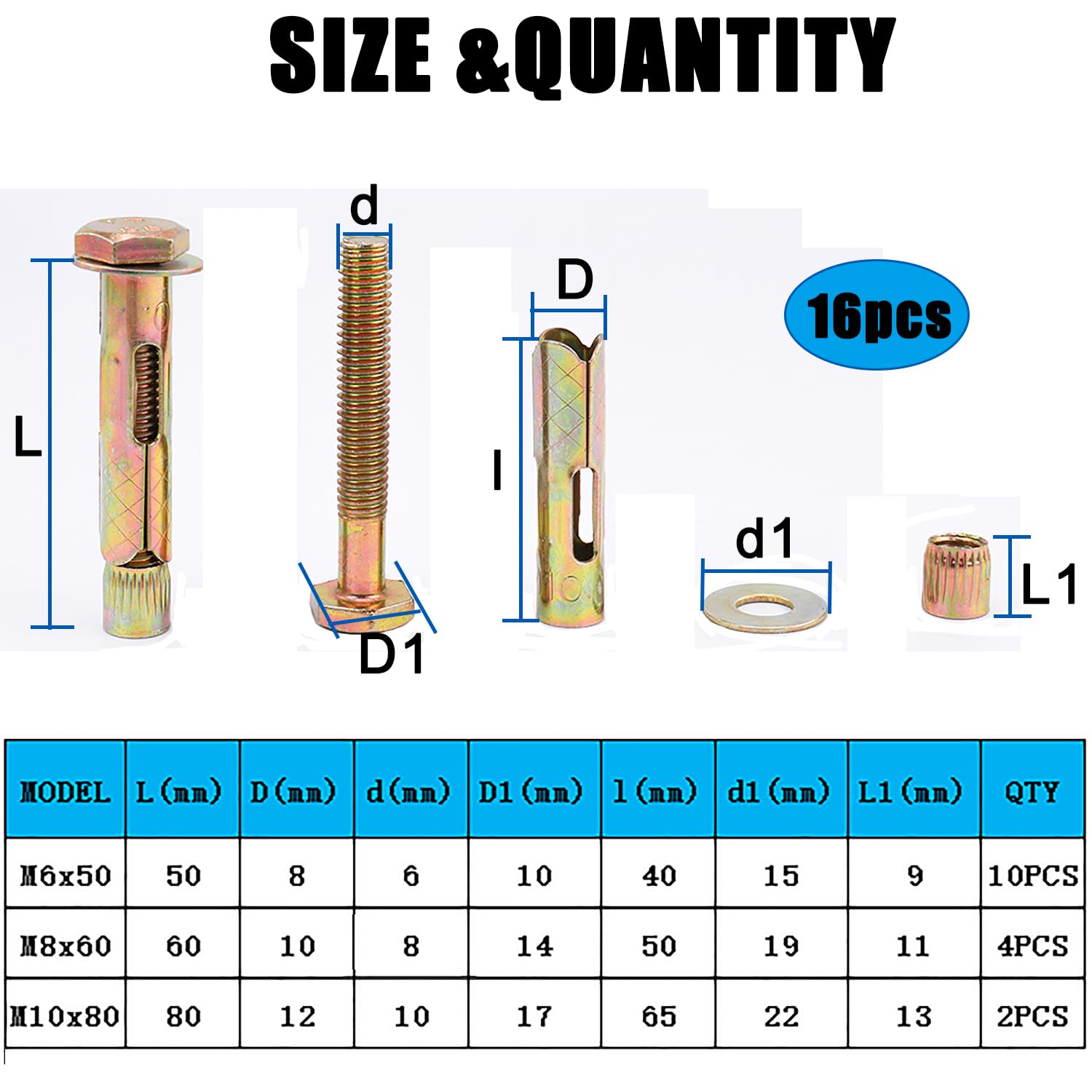 Viti Di Espansione M10 X 120mm In Acciaio Inox 304 - Confezione Da 6 Pezzi Per Fissaggi Robusti